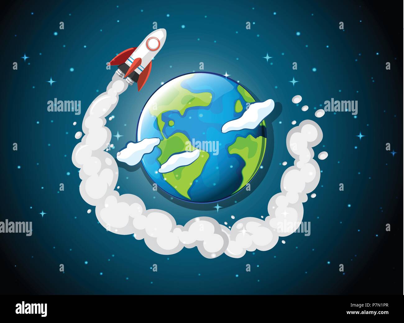 rocket ship flying around earth illustration Stock Vector Image & Art ...