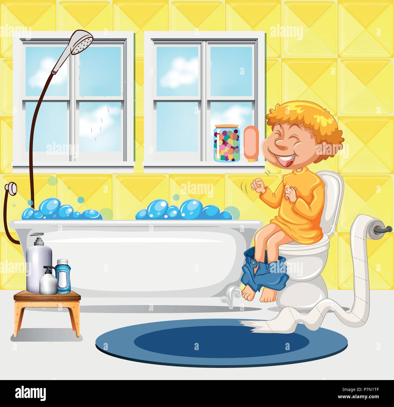 A Boy Sit on the Toilet illustration Stock Vector Image & Art - Alamy