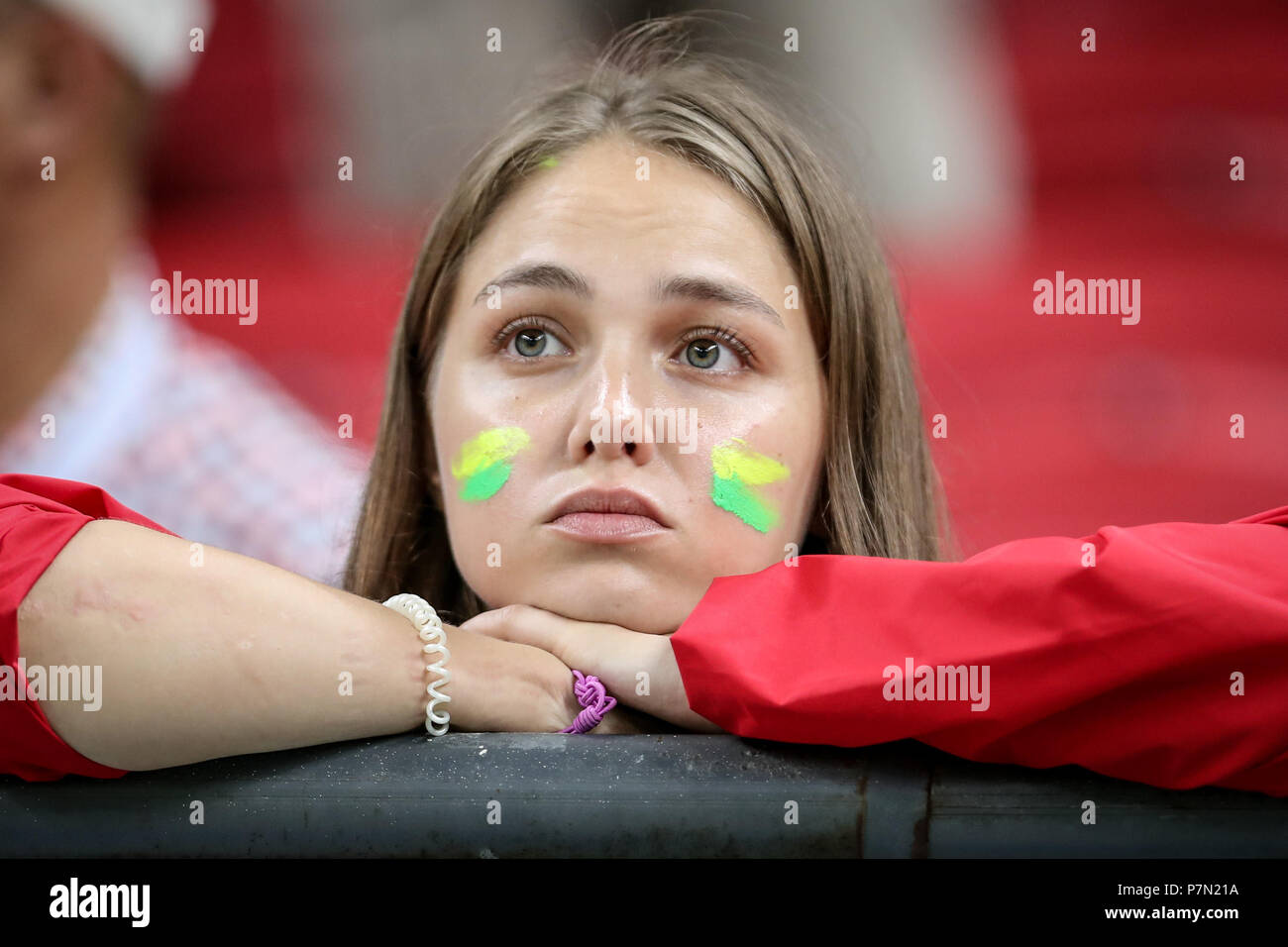 Kazan, Russia. 06th July, 2018. Fan during the match between Brazil and Belgium valid for the quarterfinals of the 2018 World Cup finals, held in Arena Kazan, Russia. Belgium wins 2-1. Credit: Thiago Bernardes/Pacific Press/Alamy Live News Stock Photo