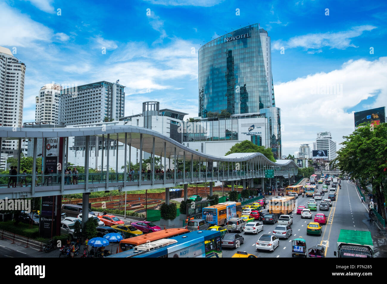 Bangkok,Thailand - May 01,2018 Many people on the Bangkok skyline, Rajdamri Road, Pratunam. Stock Photo