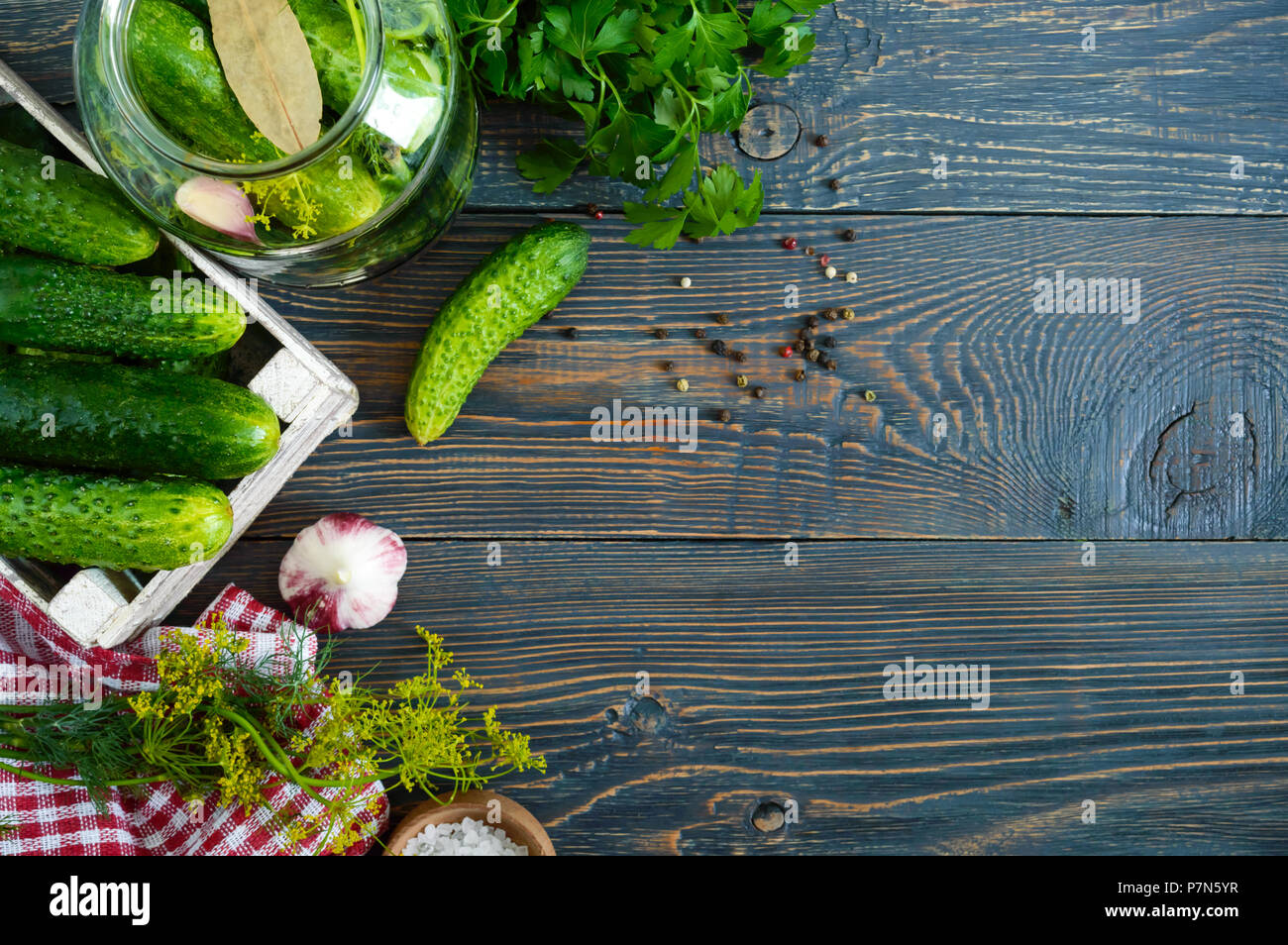 Pickles. Delicious pickled cucumbers in a jar, fresh harvest in a