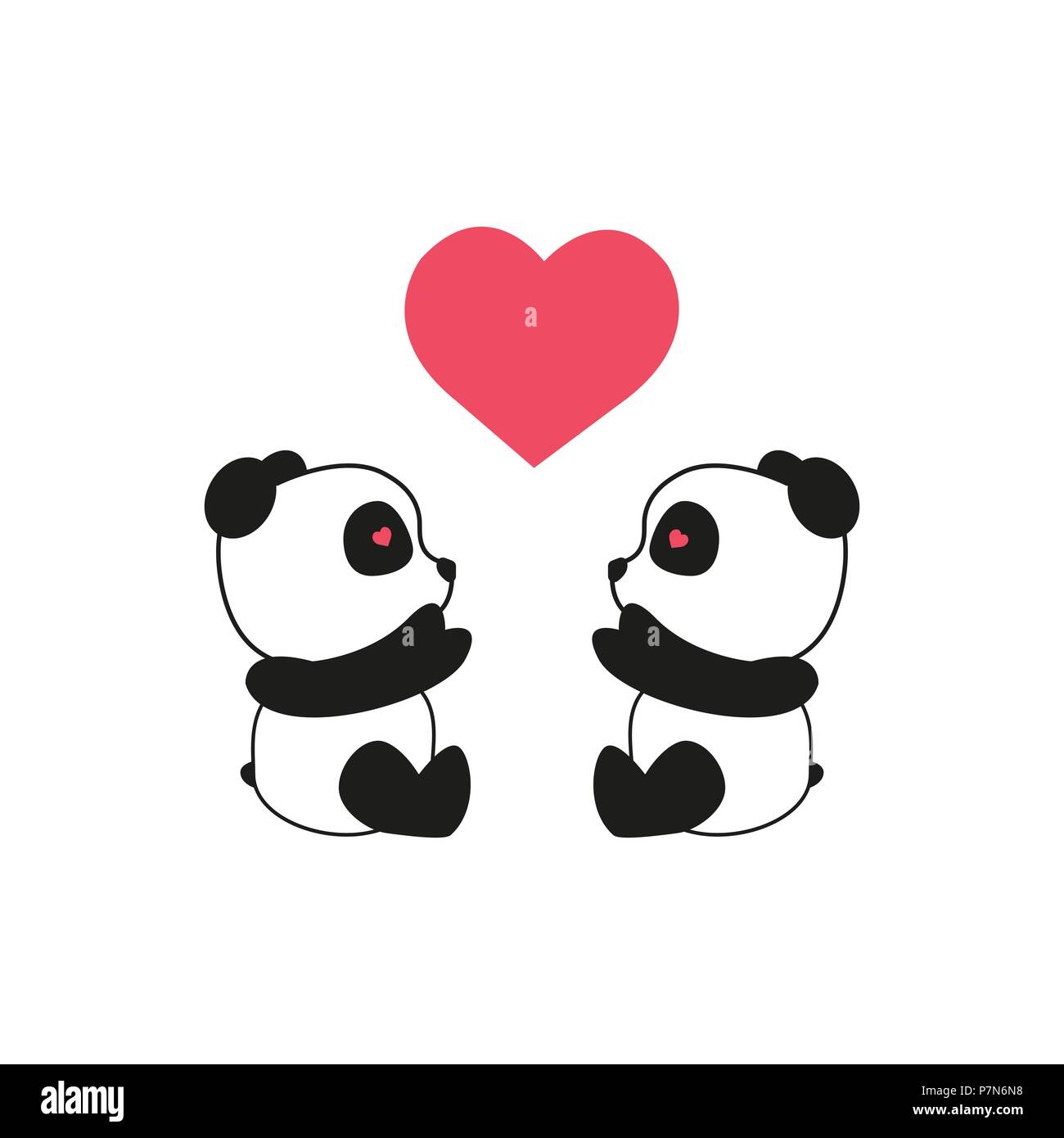 Panda bear illustration. Two pandas with heart. Valentine s Day. Stock Vector