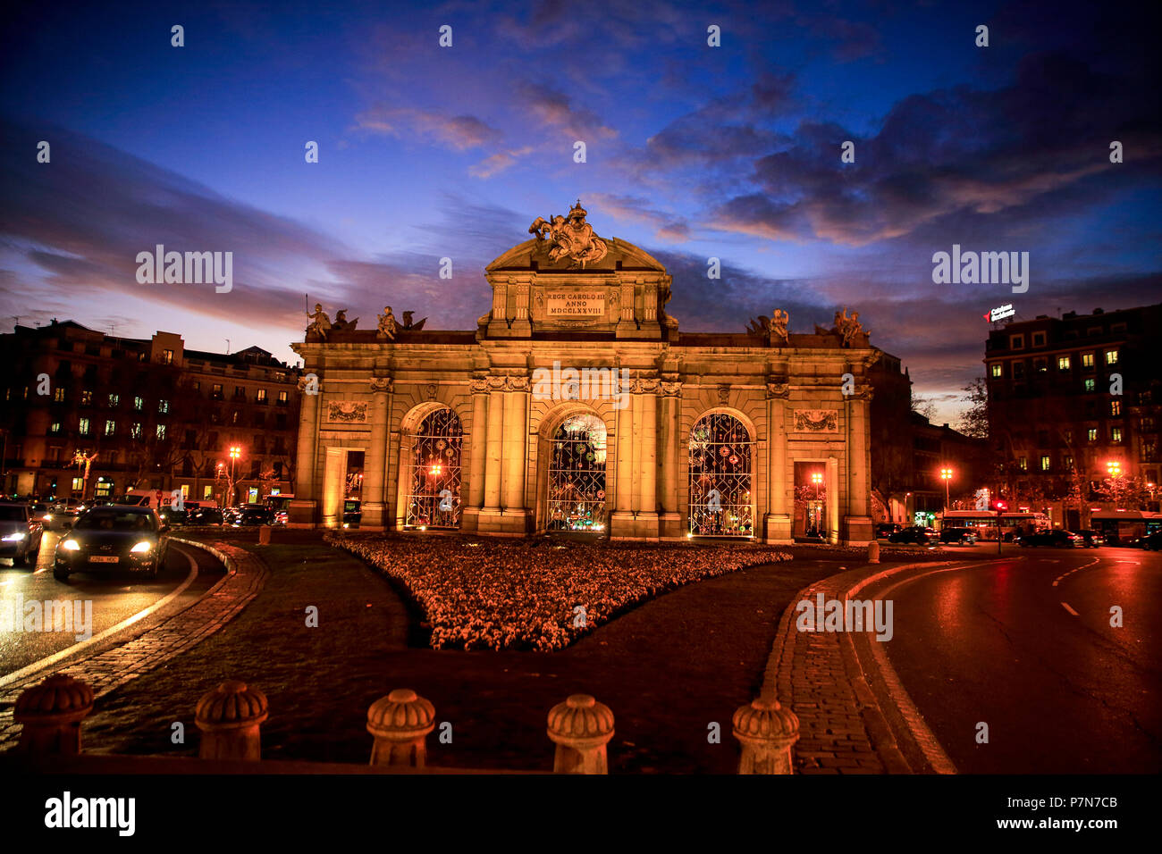 Puerta de Alcala Gate and Calle de Alcala, Madrid, Spain Stock Photo