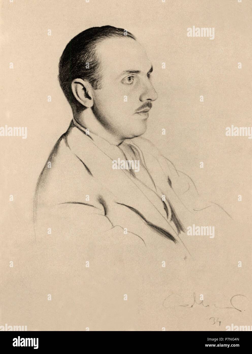 Manuel Serra Moret (1884-1963), político y escritor catalán. Dibujo de 1934. Stock Photo