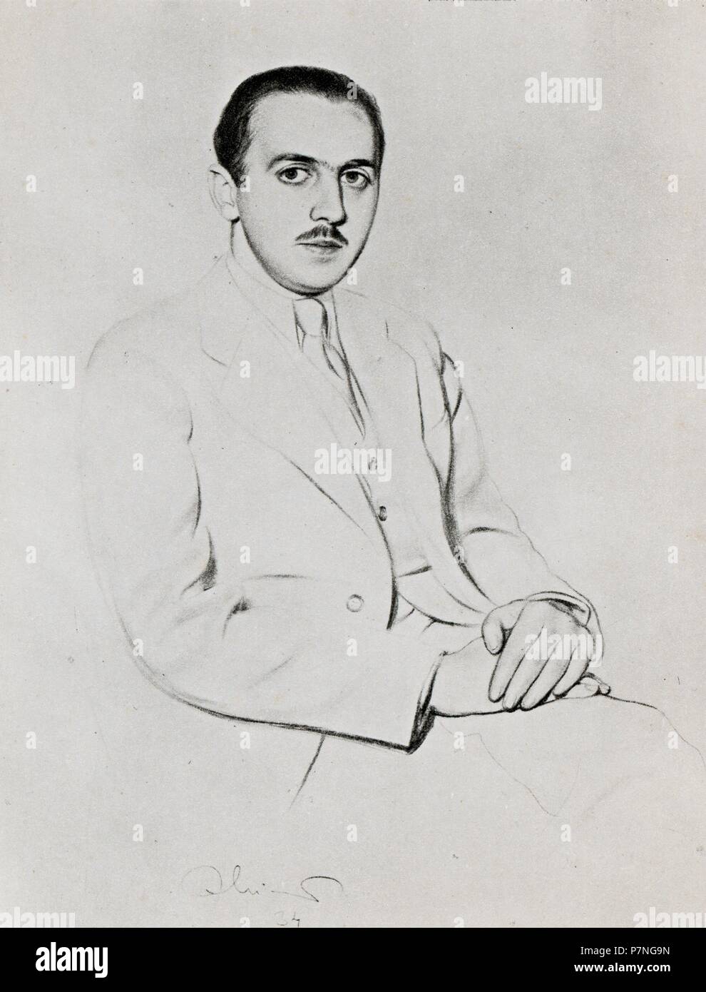 Manuel Serra Moret (1884-1963), político y escritor catalán. Dibujo de 1933. Stock Photo