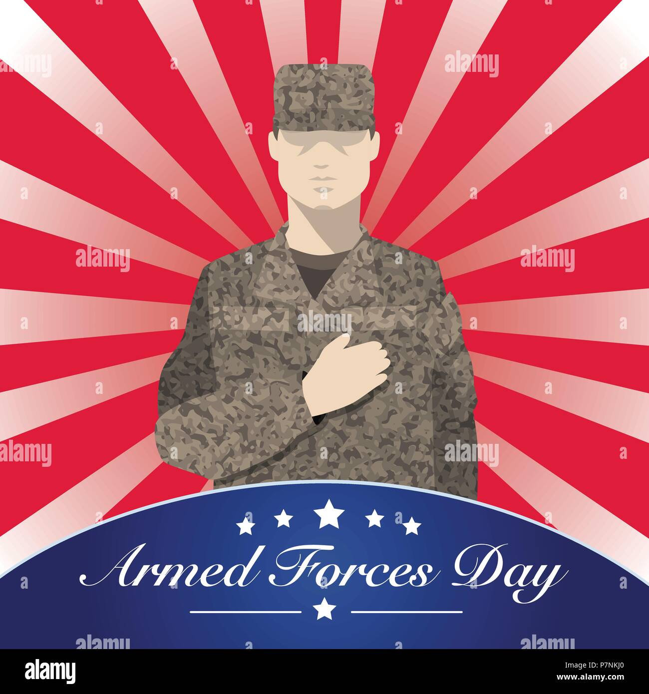Armed forces day with soldier flat vector style template poster design-Vector Illustration. Stock Vector