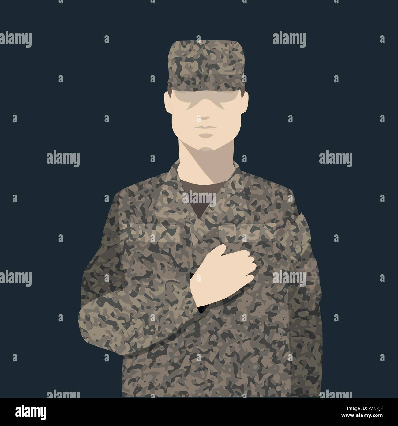 Soldier in camouflage uniform, Man in Soldier uniform. Isolated Flat cartoon style. Vector illustration. Stock Vector