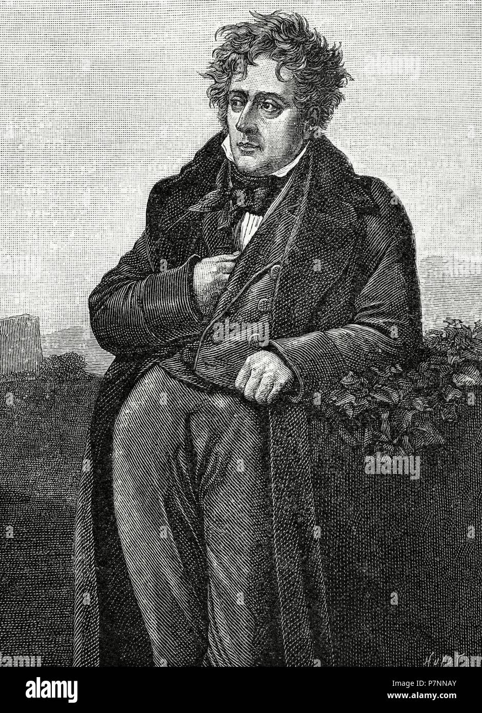 Chateaubriand, Franc ois Rene, Vicomte de (1768-1848). French writer and member of the French Academy (1811). Portrait. engraving by Huyot. 'Historia de Francia', 1883. Stock Photo
