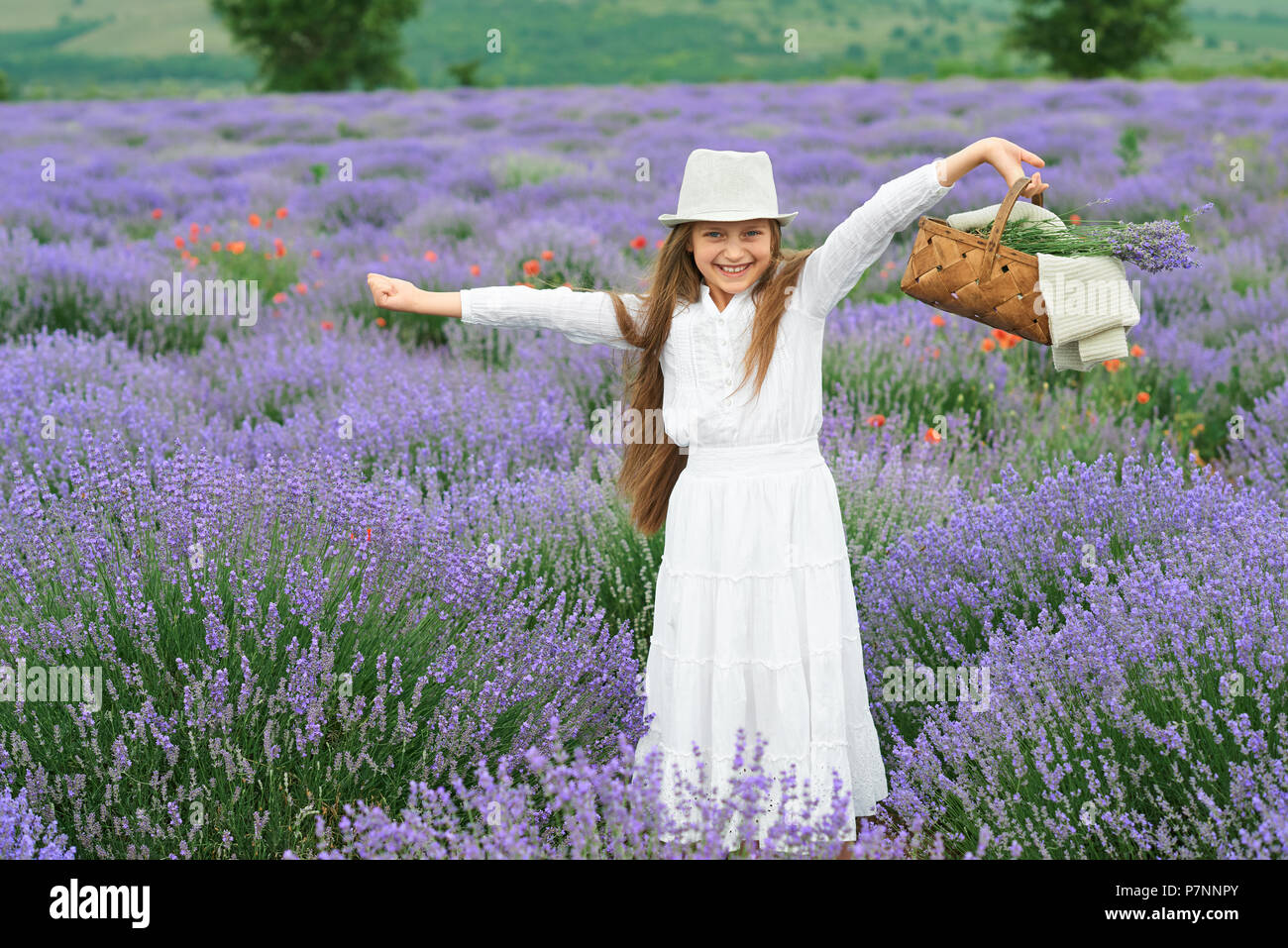 white dress with lavender flowers