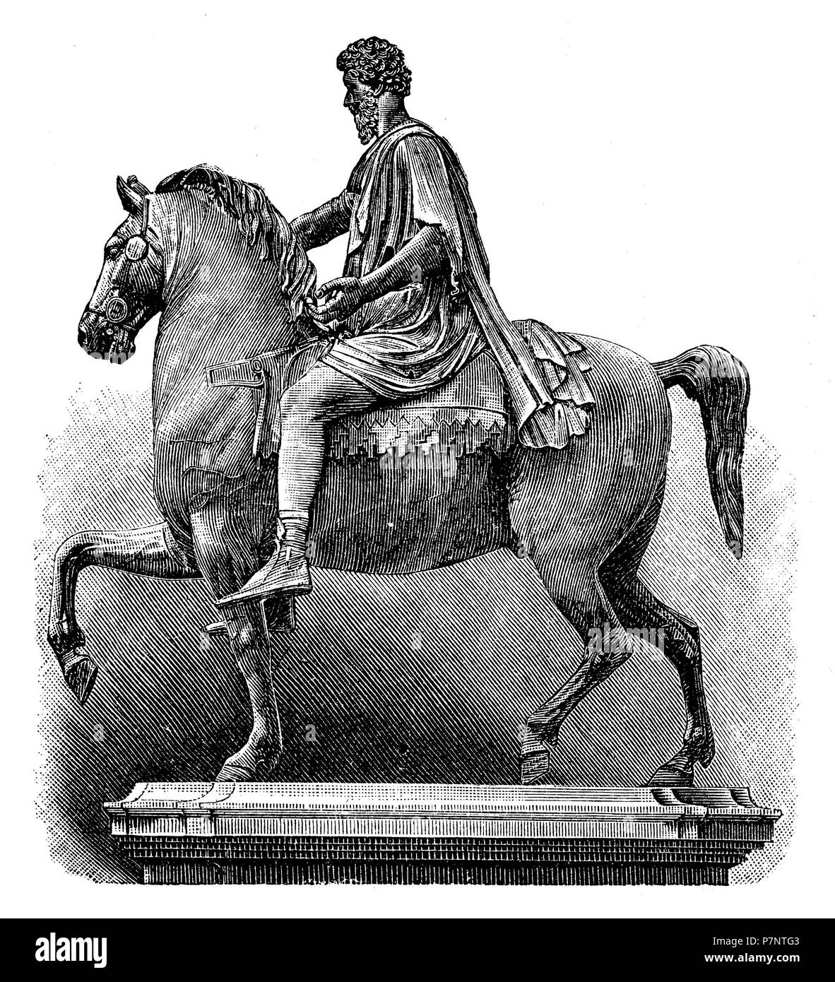 Equestrian statue of Emperor Marcus Aurelius on Capitol Square at Rome, Stock Photo