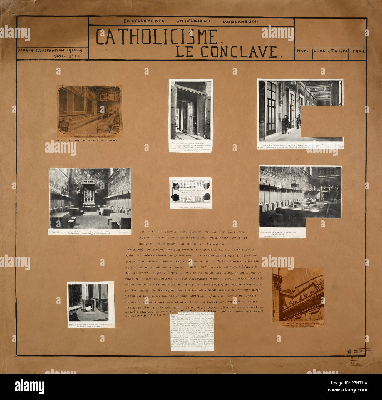 Français : Planche de l'Encyclopaedia Universalis Mundaneum . 1920 63 Catholicisme. Le conclave Stock Photo