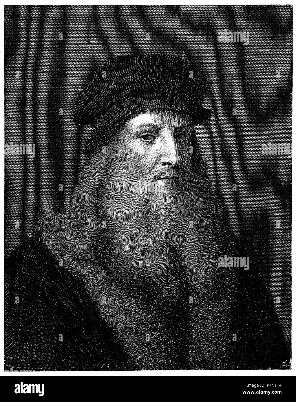 Leonardo da Vinci. After the self-portrait engraved by Raphael Morghen, Leonardo da Vinci  1881 Stock Photo