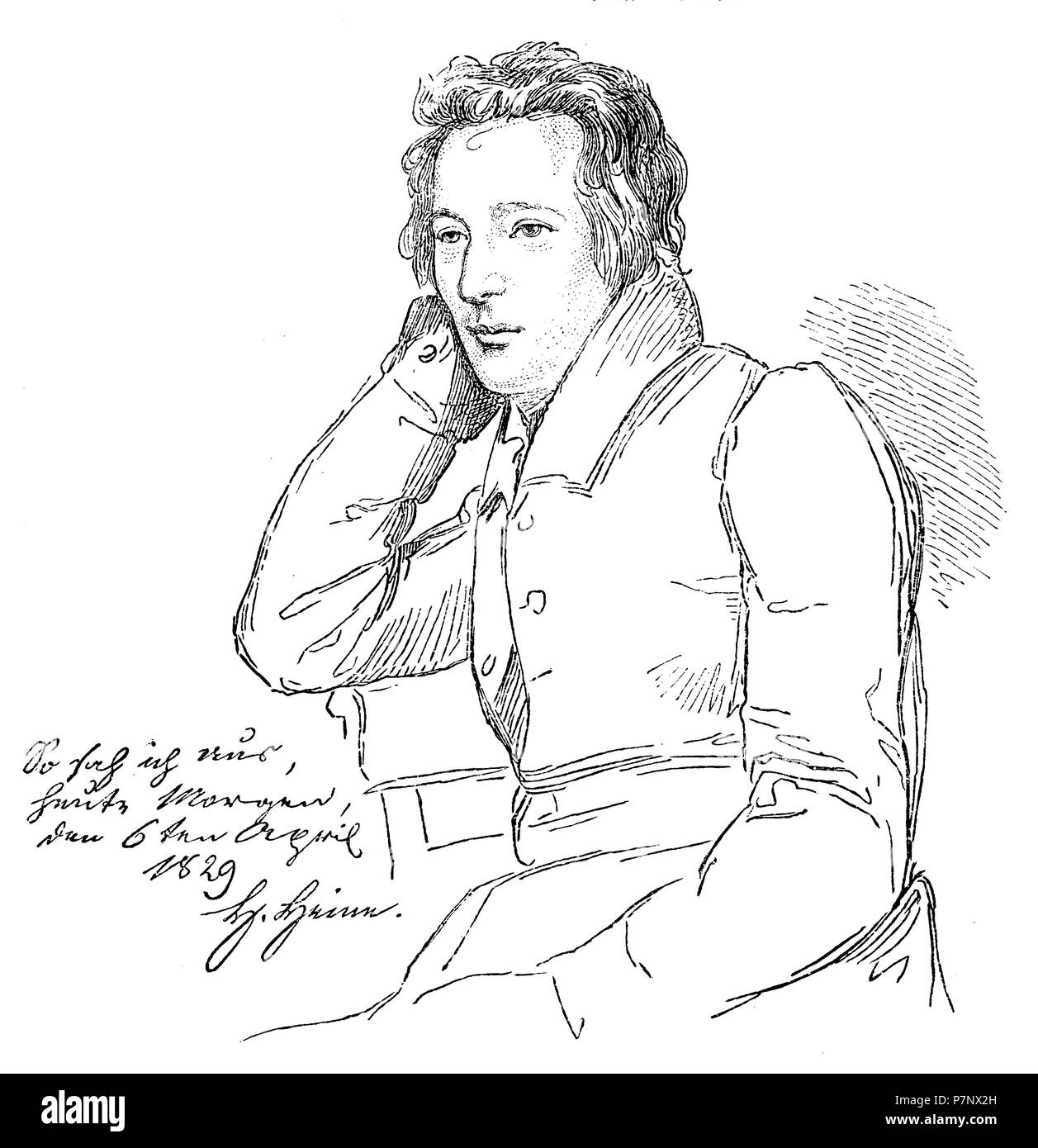 Heinrich Heine at the age of 29 years, Franz Kugler  1881 Stock Photo