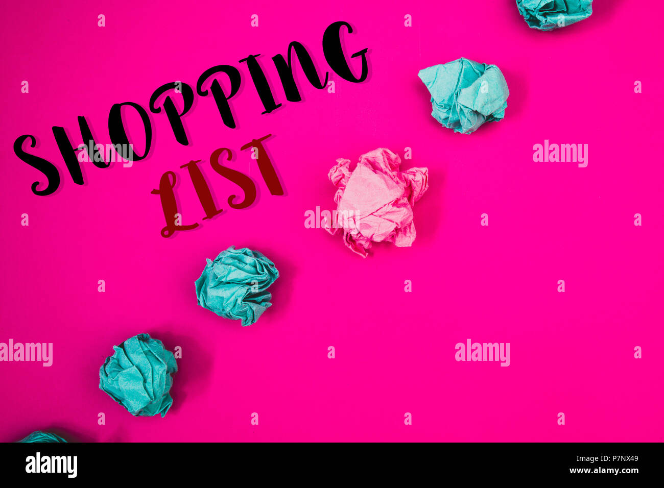 Handwriting textss writing Shopping List. Concept meaning Products