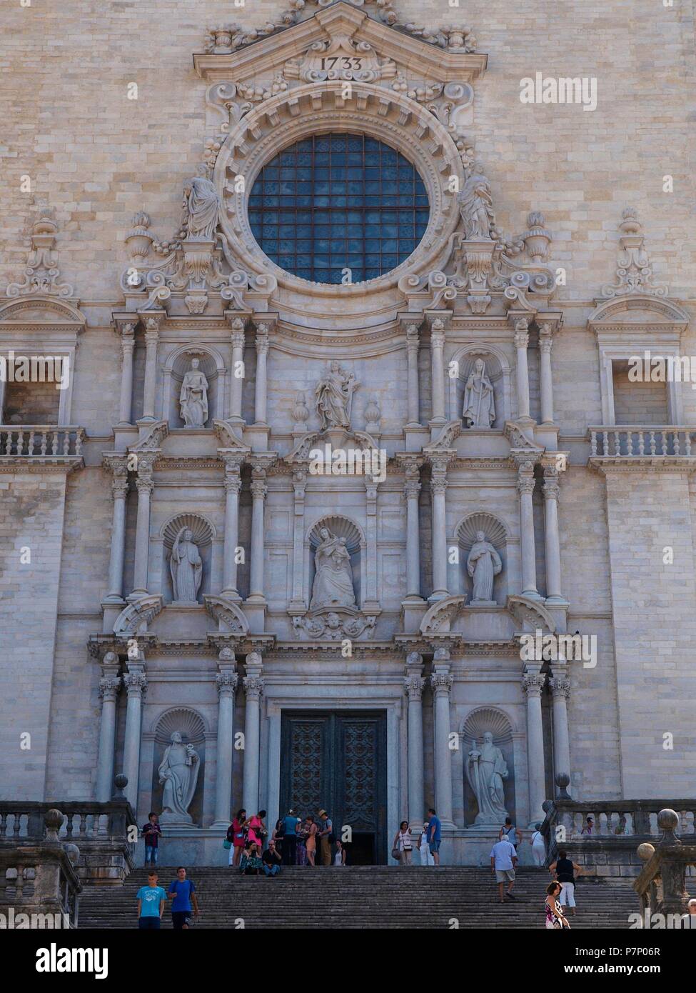 FACHADA DE LA CATEDRAL DE SANTA MARIA  GERONA, CATALUÑA, ESPAÑA. Stock Photo