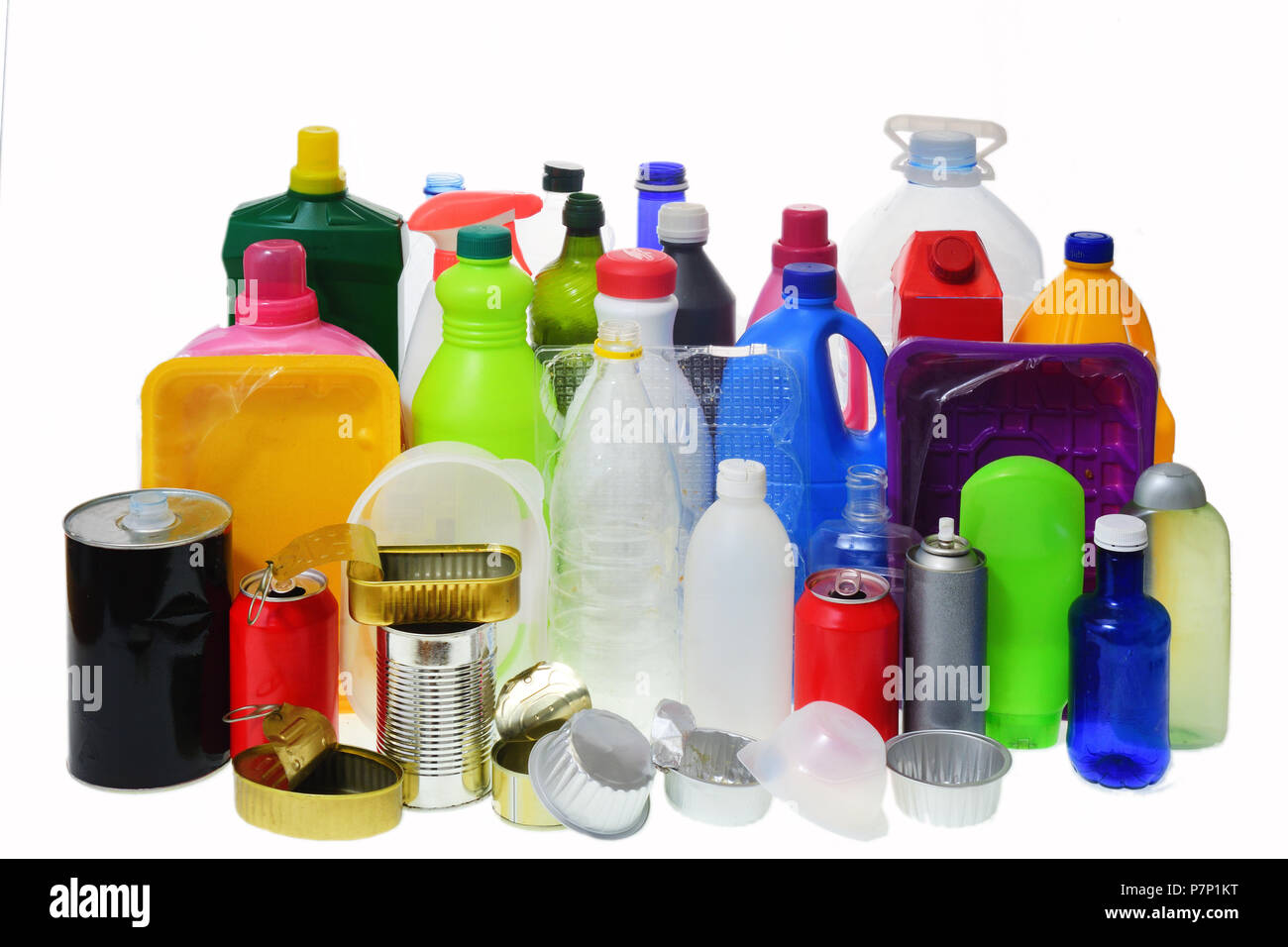 group of plastic and metal containers Stock Photo Alamy