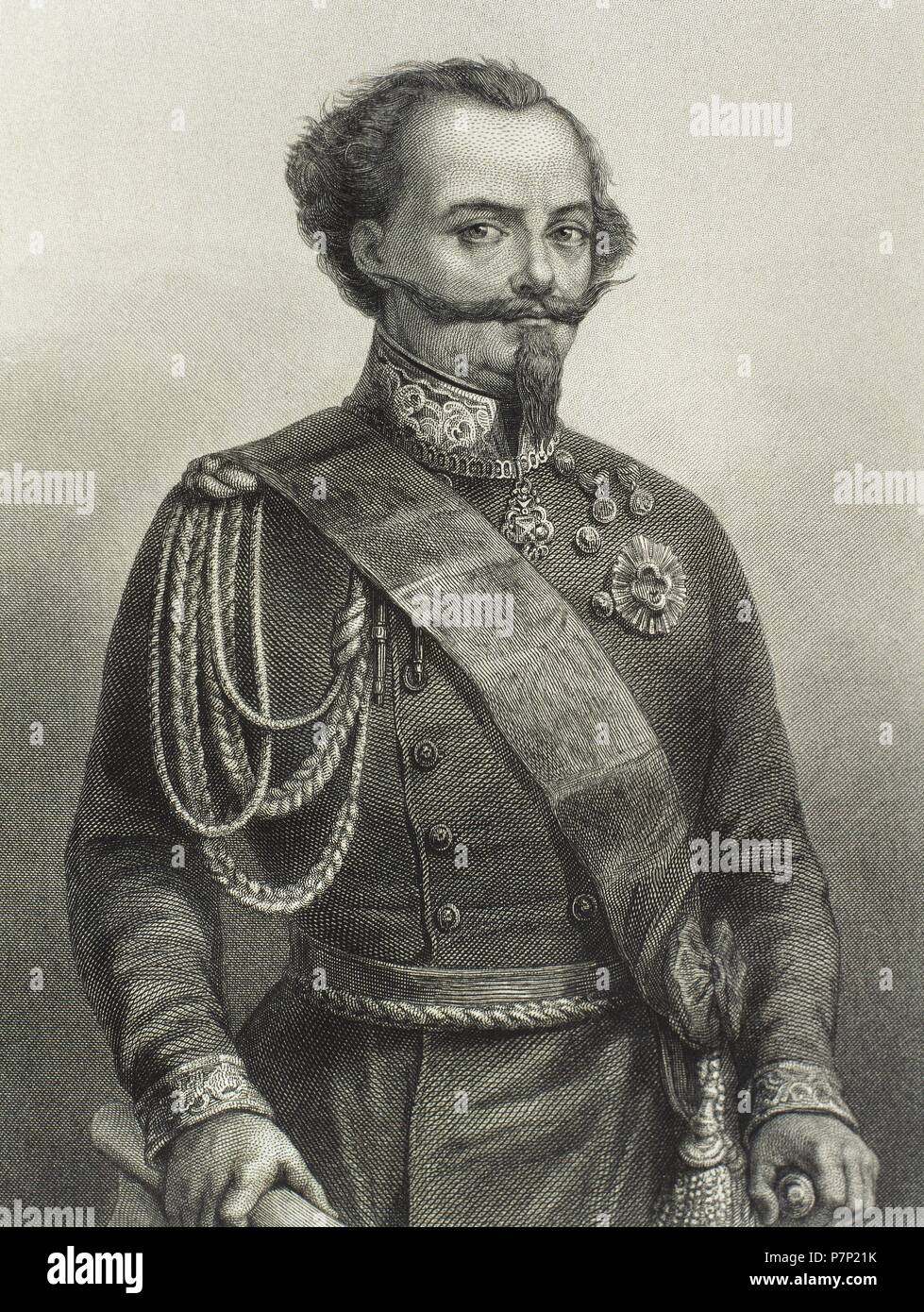 Victor Emmanuel II (1820-1878). King of Sardinia (1849-1861) and king of Italy (1861-1878). Portrait. Engraving. 'Historia Universal', 1881. Stock Photo