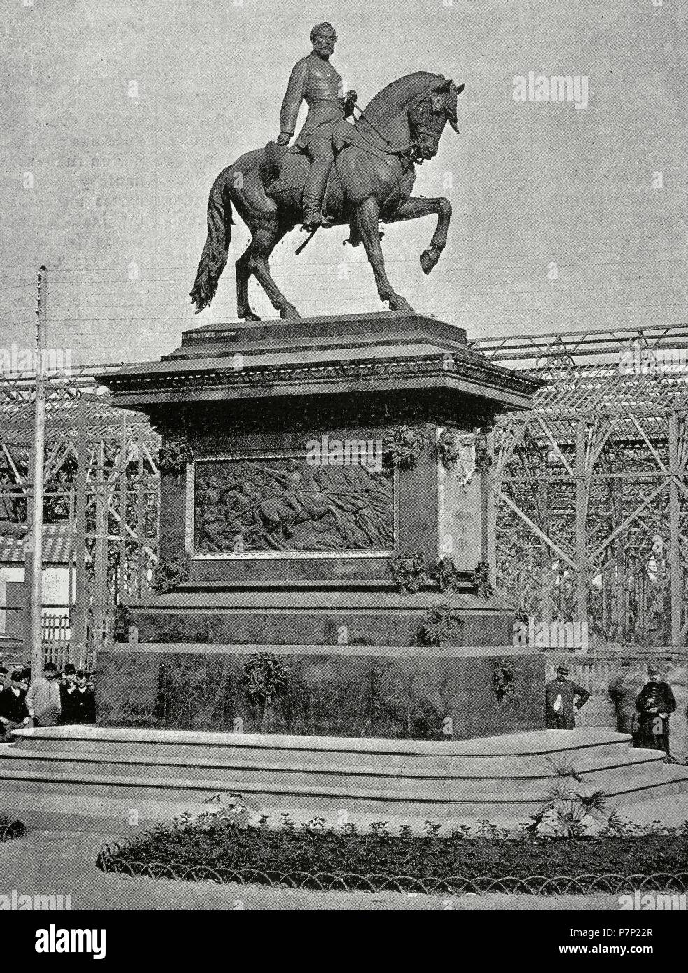 Juan Prim (1814-1870). Spanish  politician and military. Equestrian statue in the Citadel Park, Barcelona, inaugurated in 1887 and destroyed in 1936. Stock Photo