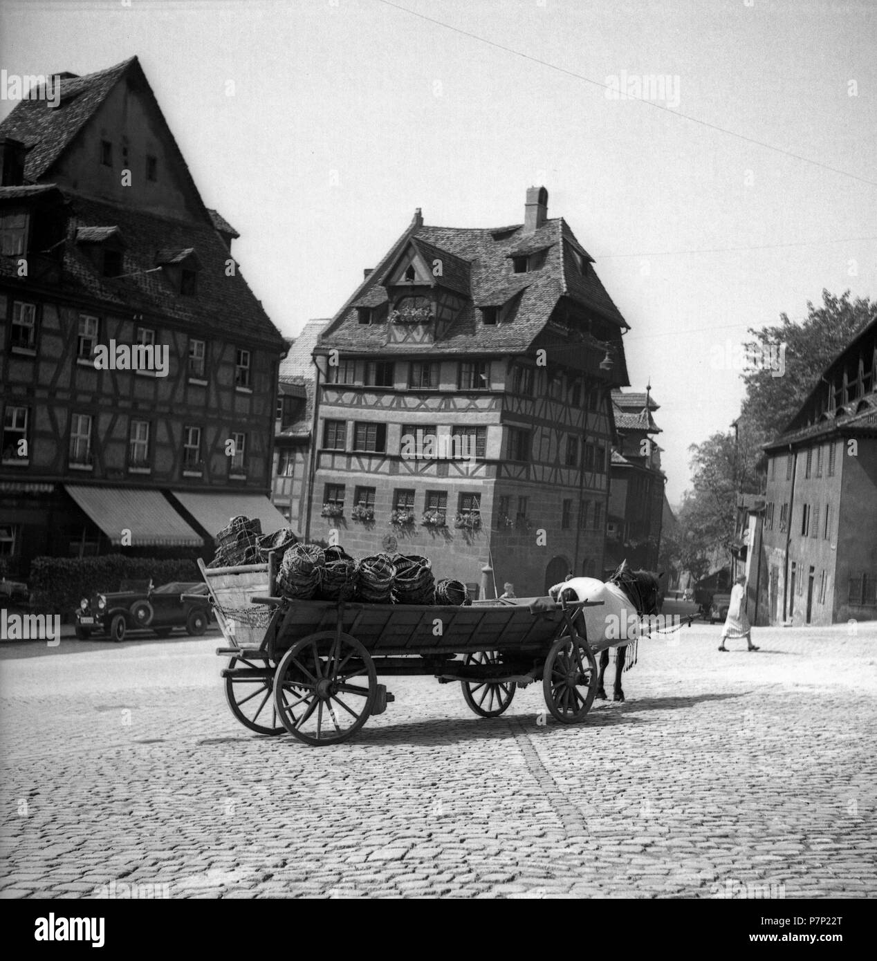 horse-drawn-carriage-and-half-timbered-houses-approx-1945-to-1955