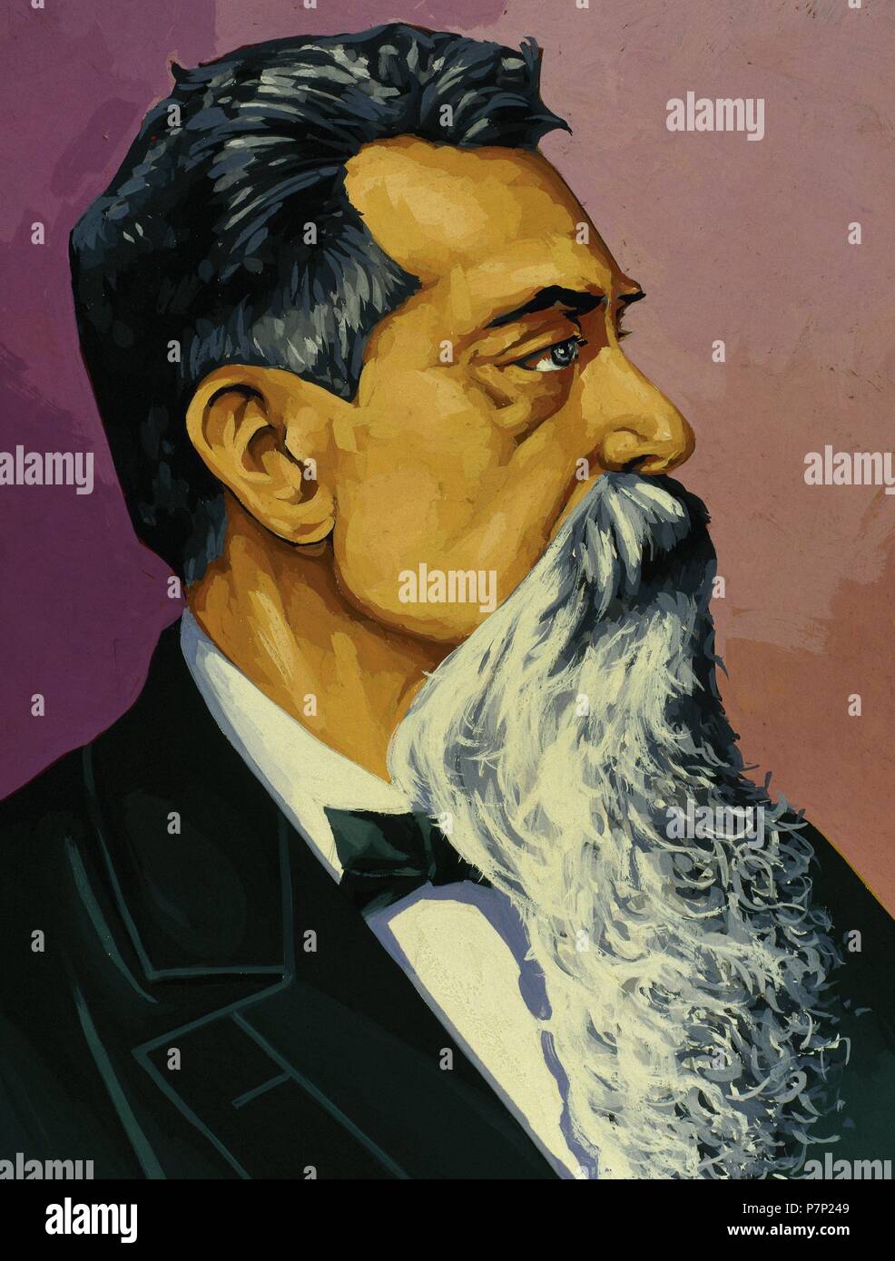 Leandro Nicephorus Alem (1842-1896). Argentinian politician. Head of the Revolution of 1890 that demolished the president Jua rez Celmar. He founded the Radical Civic Union party, which opposed the regime and unleashed the revolution of 1893, which failed. Portrait. Watercolor. Stock Photo