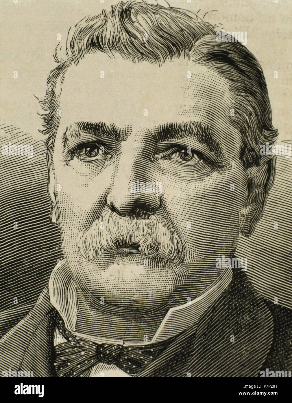 Domingo Santa Mari a Gonzalez (1825-1889). Chilean politician. President of Chile between 1881 and 1886. Portrait. Engraving. Stock Photo