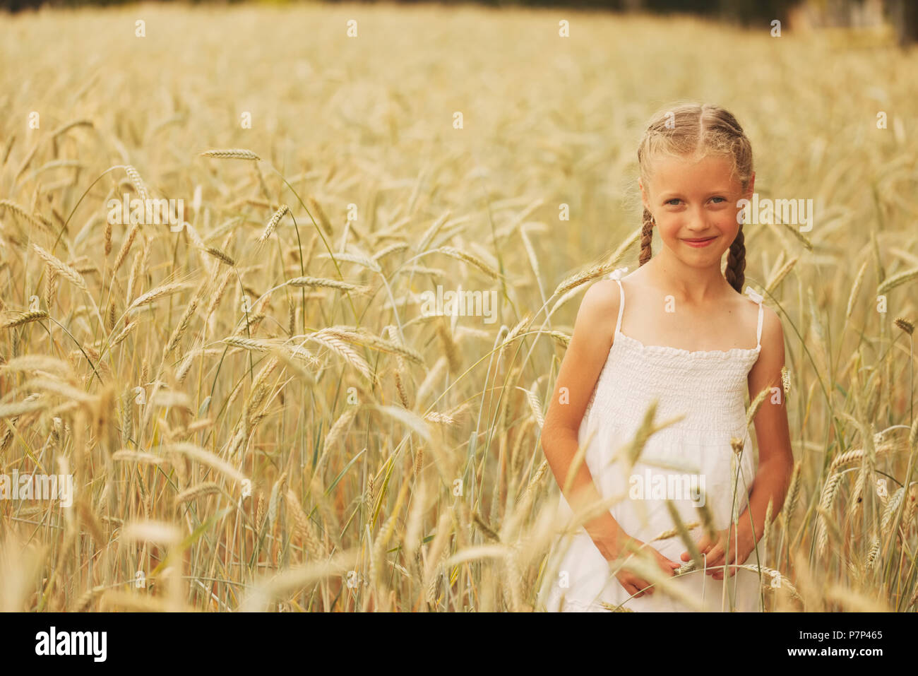 young girl in the yellow field Stock Photo - Alamy