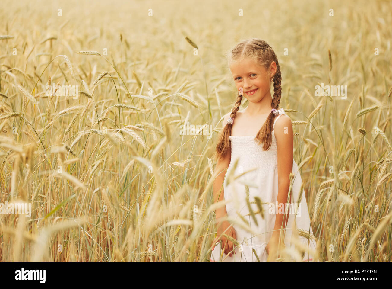 young girl in the yellow field Stock Photo - Alamy
