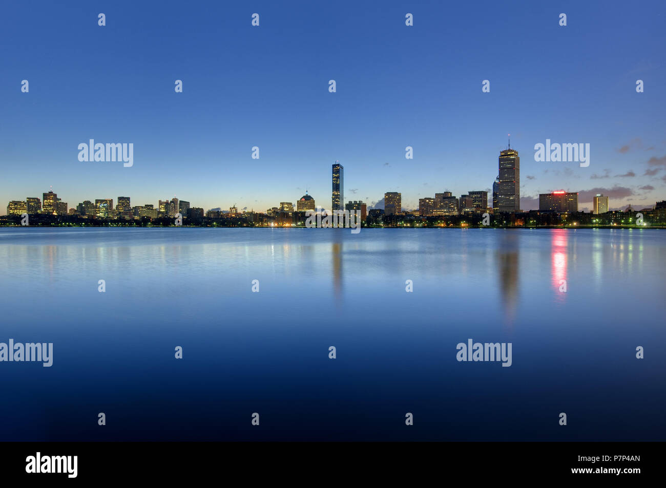 Skyline of Boston's Back Bay area seen at dawn Stock Photo