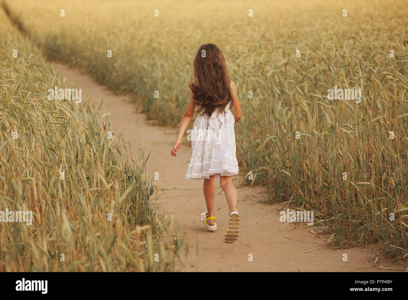 young girl in the yellow field Stock Photo - Alamy