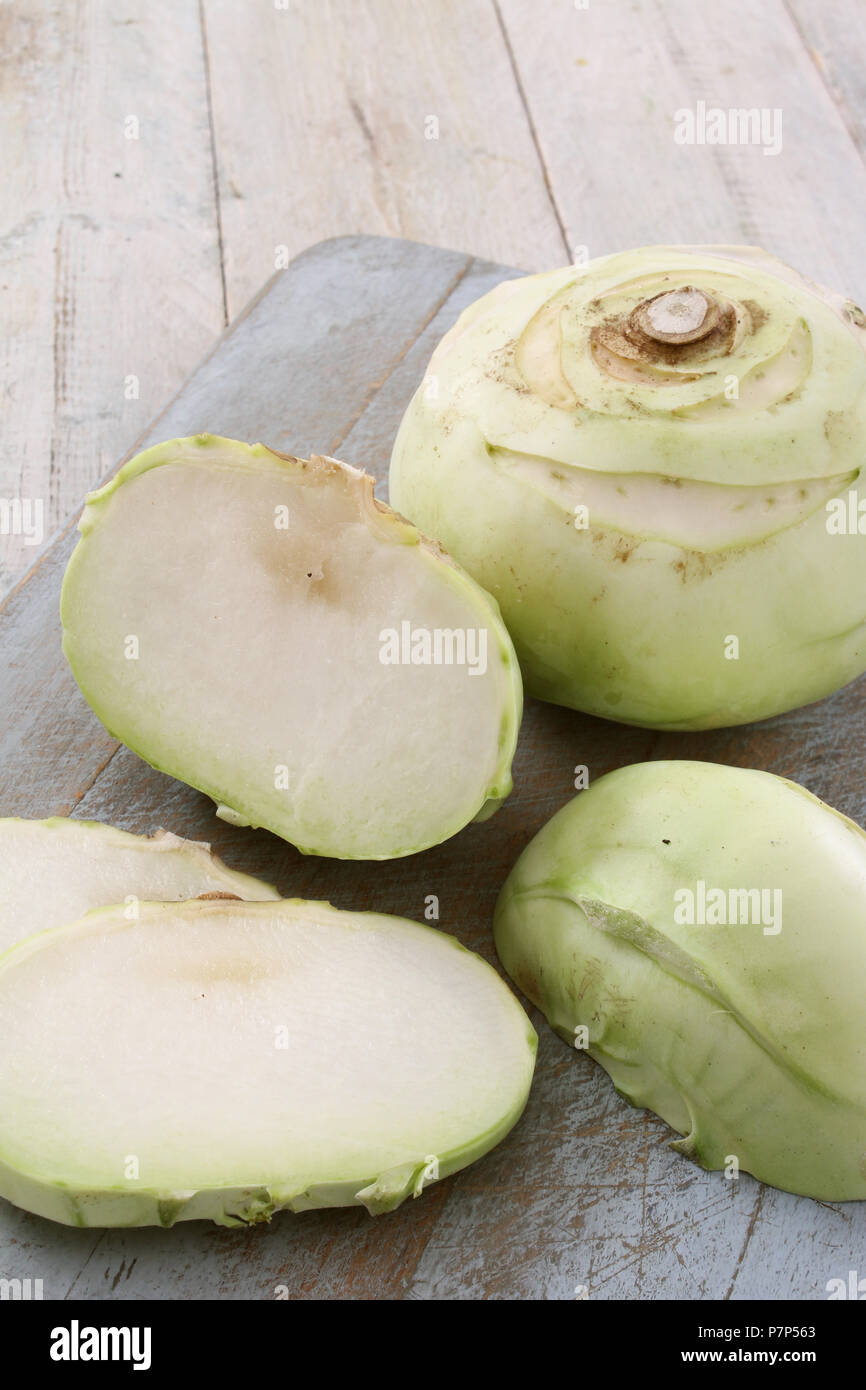 sliced kohl rabi Stock Photo