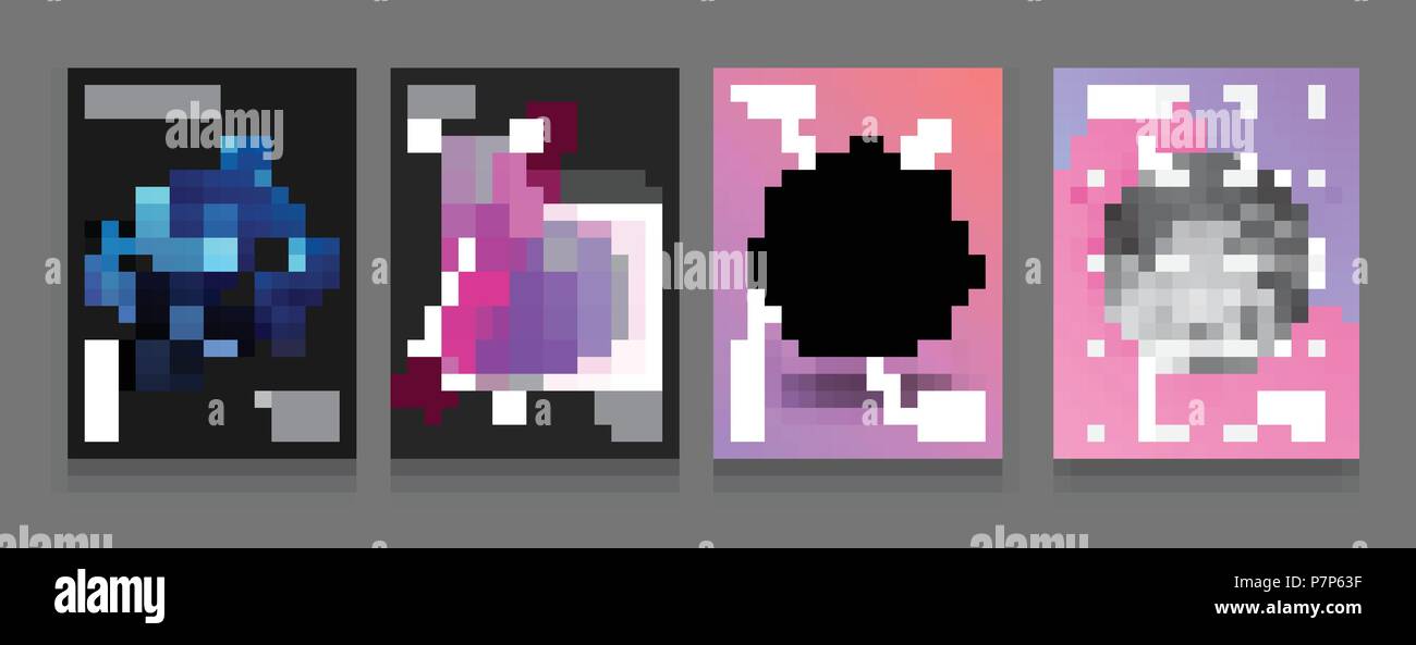 Stock vector illustration set cover templates with abstract liquid bubbles shapes, 80s memphis geometric style flat and 3d design elements. Retro art for banners, flyers, placards and posters. EPS 10 Stock Vector