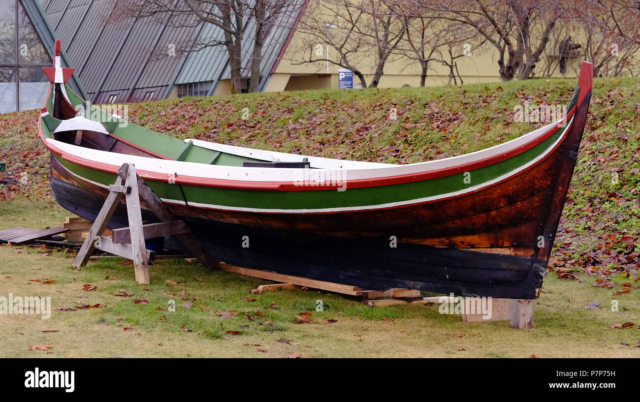 Rowing Boat at the Fram Museum site Oslo Norway. Stock Photo