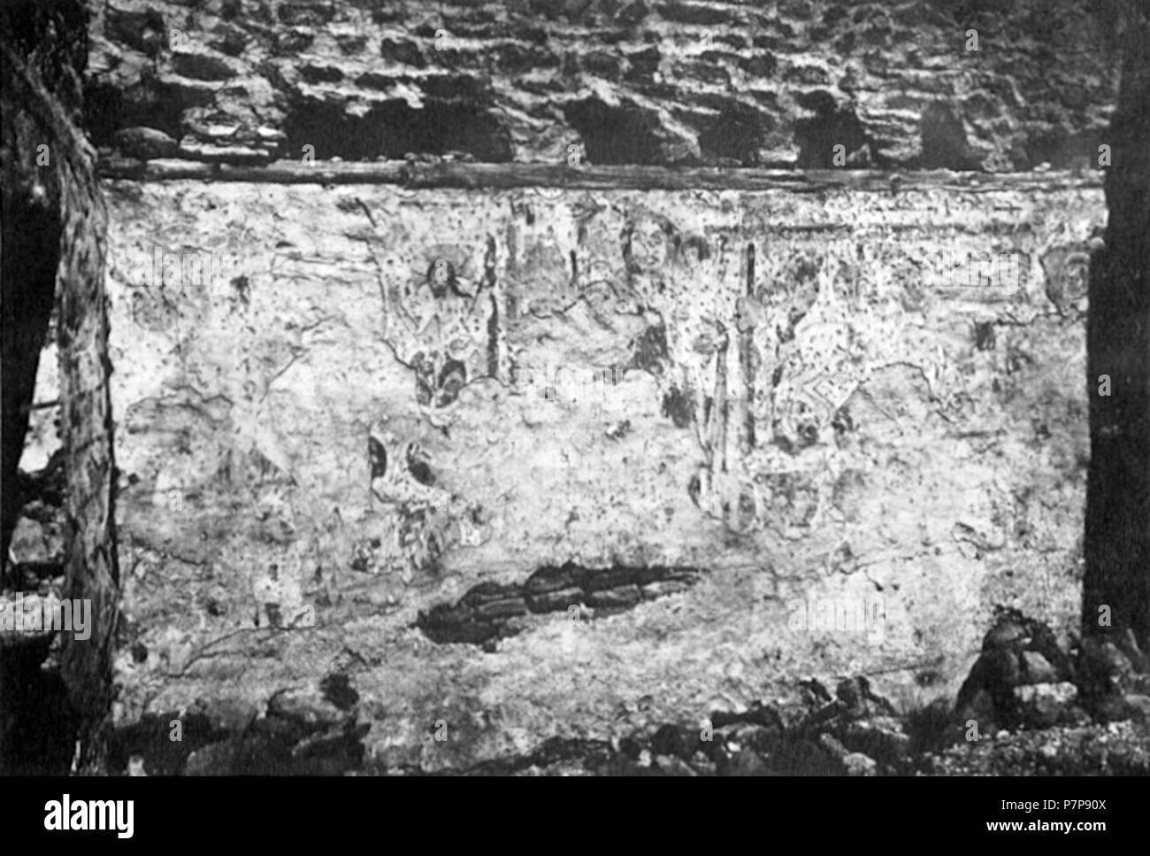 Parete della cappella del Castello di Cly, Saint Denis, Valle d'Aosta, Italia. before 1942 62 Cast cly nigra parete cappella interno Stock Photo