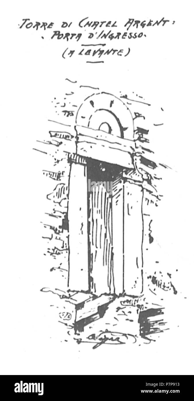 Porta d'ingresso della torre di Châtel-Argent, Villeneuve, Valle d'Aosta, Italia. before 1942 318 Porta d'ingresso torre di chatel argent nigra Stock Photo