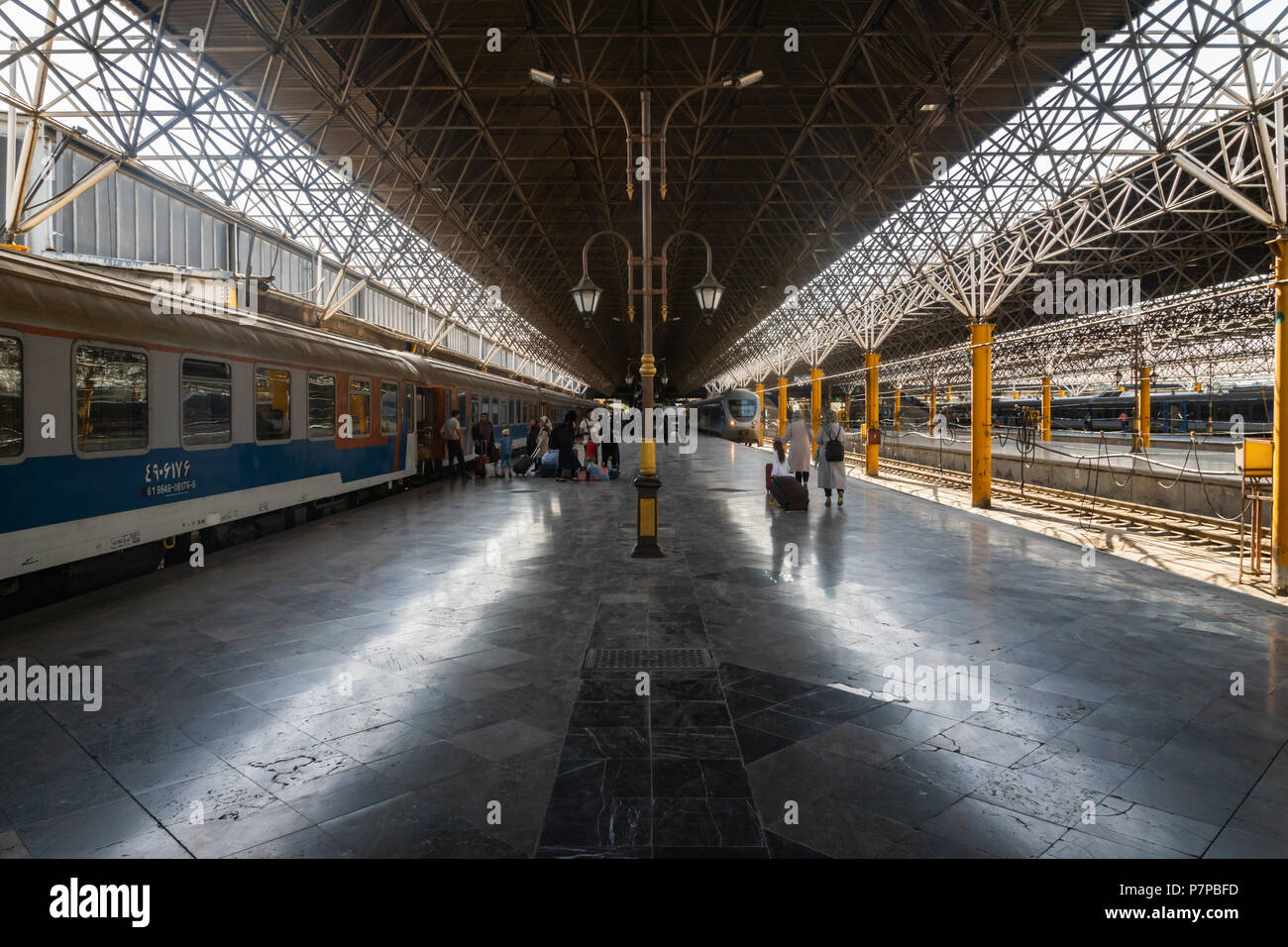 Shiraz, Iran - June 2018: Shiraz railway station platform in Iran. Shiraz is a popular tourist destination in Iran. Stock Photo