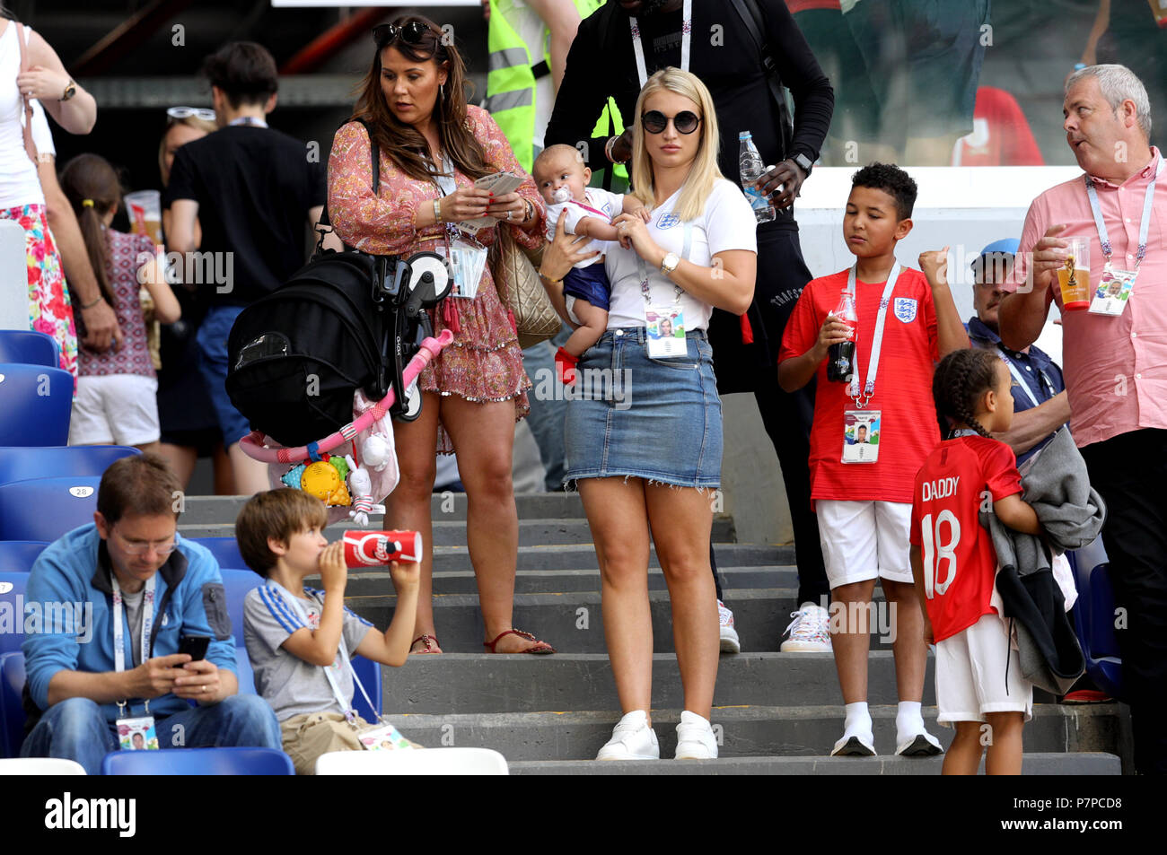 Annabel Peyton, partner of England's Jack Butland and Nicky Pike, wife of England's Ashley Young before the FIFA World Cup, Quarter Final match at the Samara Stadium. Stock Photo