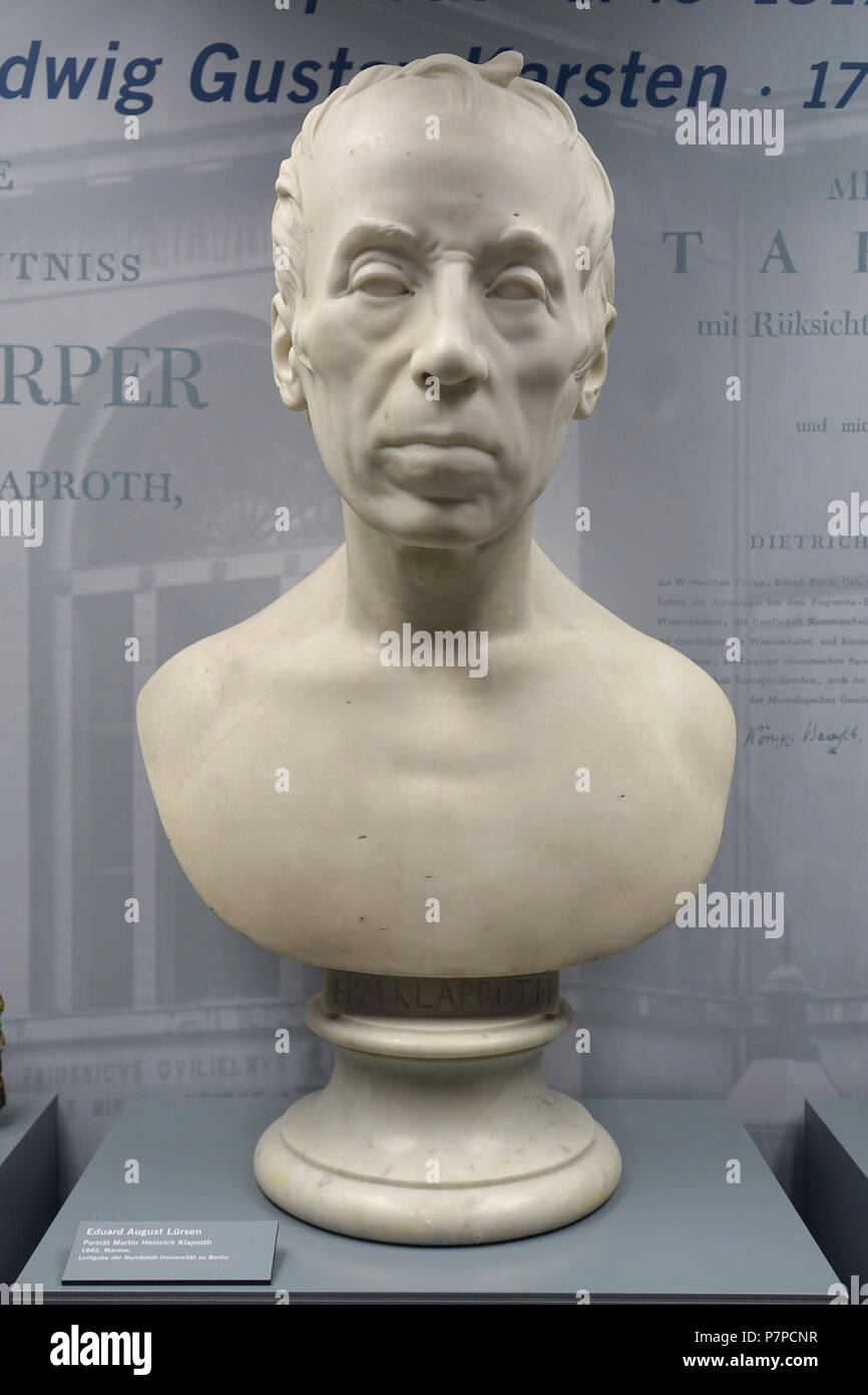 English: Bust in Museum fur Naturkunde, Berlin, Germany. This artwork is in the  because the artist died more than 70 years ago. Photography was permitted in the museum without restriction. 9 November 2014, 08:21:31 261 Martin Heinrich Klaproth by Eduard August Lursen, 1882 - Museum fur Naturkunde, Berlin - DSC09908 Stock Photo