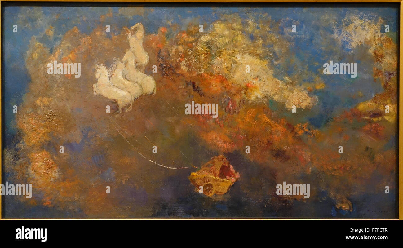 English: Exhibit in the Scharf-Gerstenberg Collection, Berlin, Germany. This artwork is in the  because its creator died more than 70 years ago. 15 November 2014, 08:21:34 24 Apollo's Chariot by Odilon Redon, c. 1908, oil on wood - Scharf-Gerstenberg Collection - DSC03851 Stock Photo