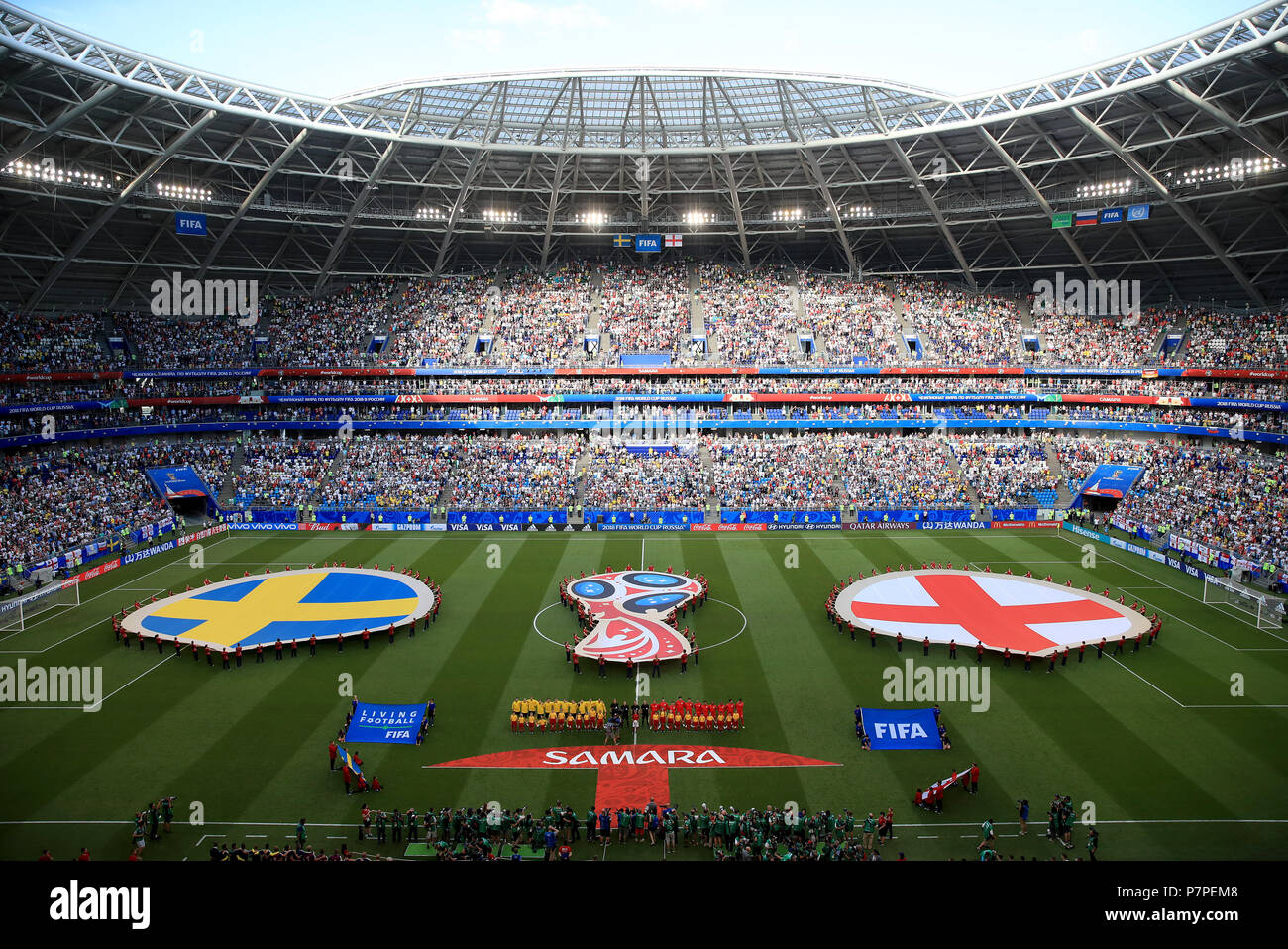 The Teams Line Up Before The Fifa World Cup Quarter Final Match At The Samara Stadium Stock Photo Alamy