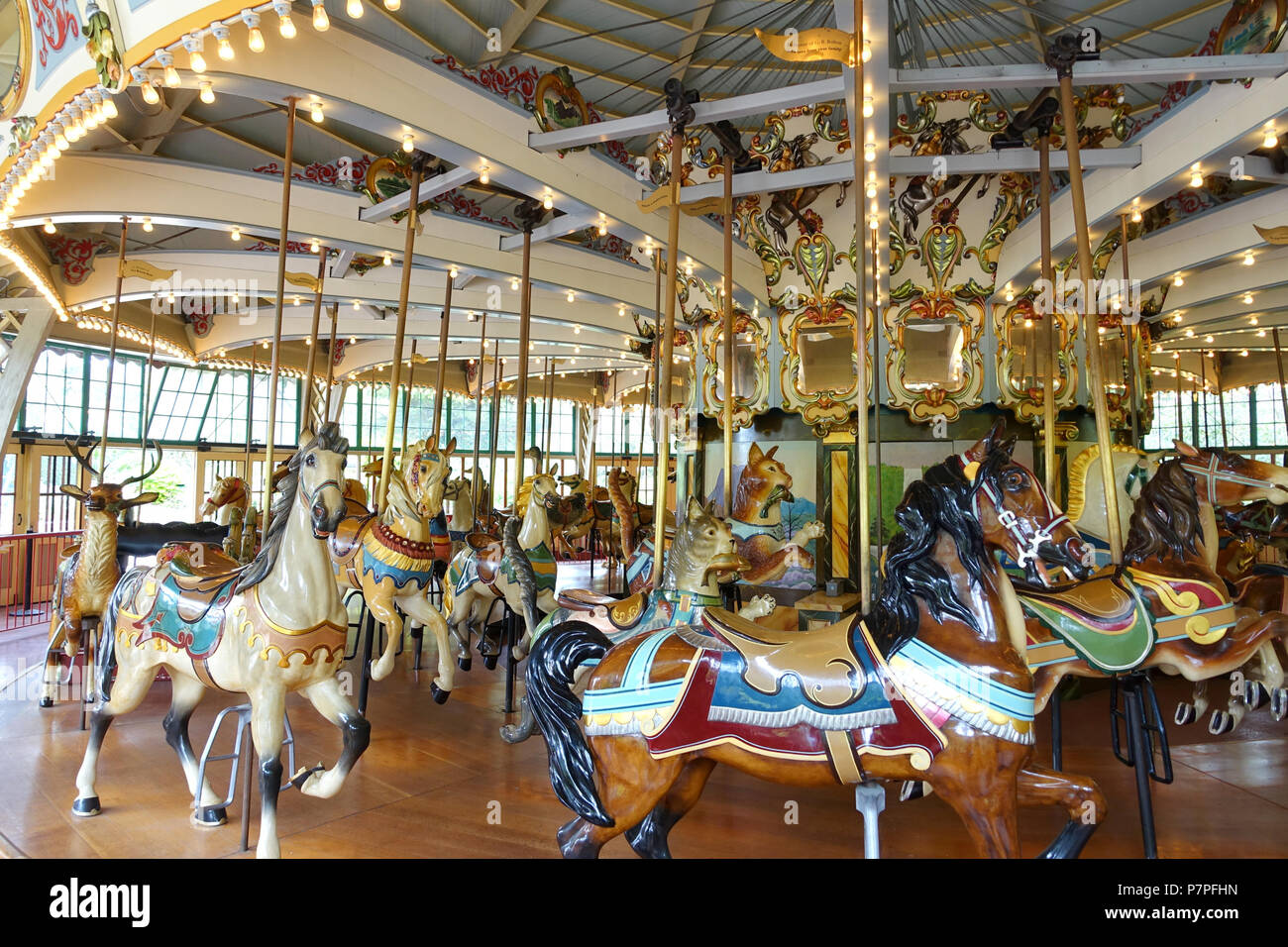 English: Dentzel Carousel, San Francisco Zoo - San Francisco, California. Hand-crafted by William H. Dentzel in 1921. Mr. Dentzel died in 1928, and so this work is now in the  because the artist died more than 70 years ago. 20 May 2015, 15:01:15 131 Dentzel Carousel, San Francisco Zoo - San Francisco, CA - DSC03437 Stock Photo