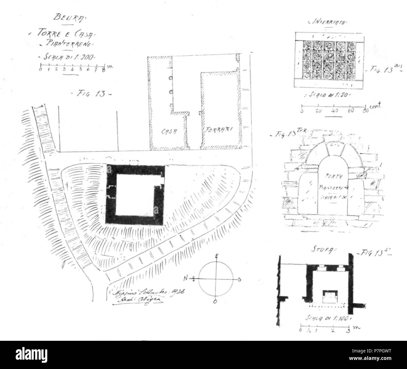 Italiano: Beura, torre e casa Ferrari . before 1937 158 Fig 13 13bis 13ter  13quater, beura torre a casa ferrari p134, dis nigra, nigra il novarese  Stock Photo - Alamy