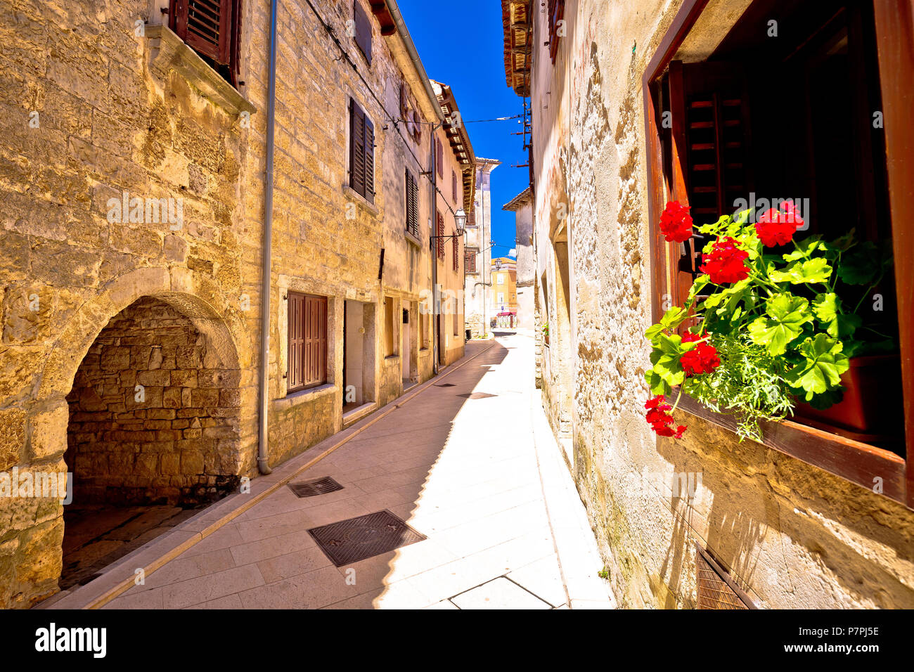 Mediterranean stone street of Vodnjan view, town in Istria region of Croatia Stock Photo