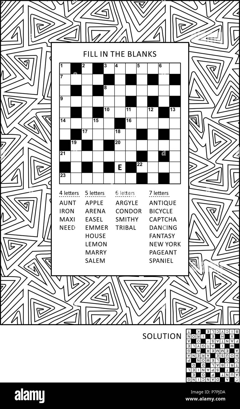 Puzzle And Coloring Activity Page For Grown Ups With Criss Cross Or Fill In Else Kriss Kross Word Game English And Wide Decorative Frame To Color Stock Vector Image Art Alamy