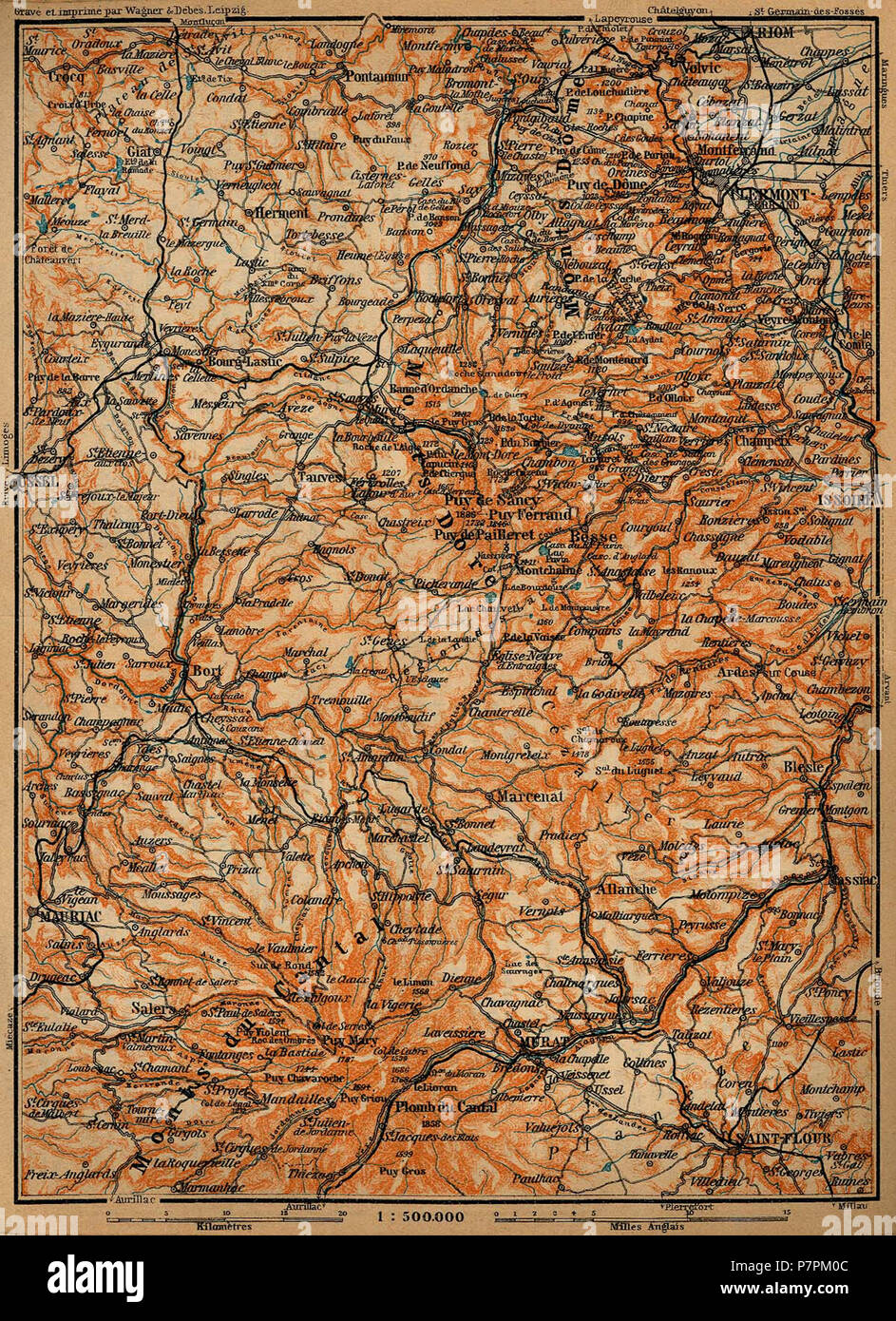 Map of France 1914 Auvergne