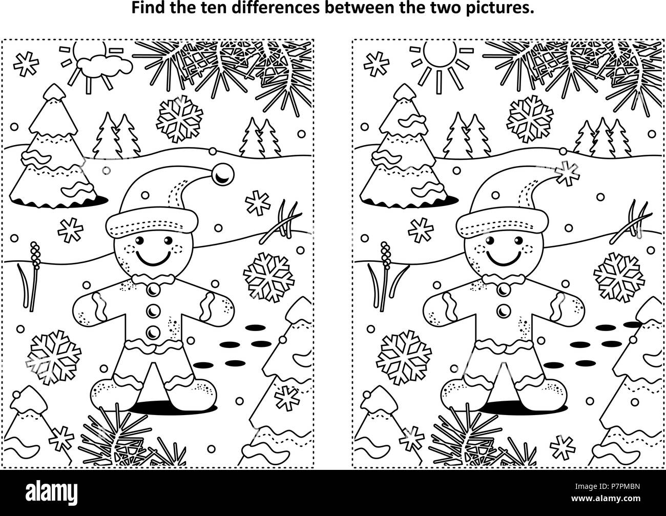Winter Holidays Christmas Or New Year Themed Find The Ten Differences Picture Puzzle And