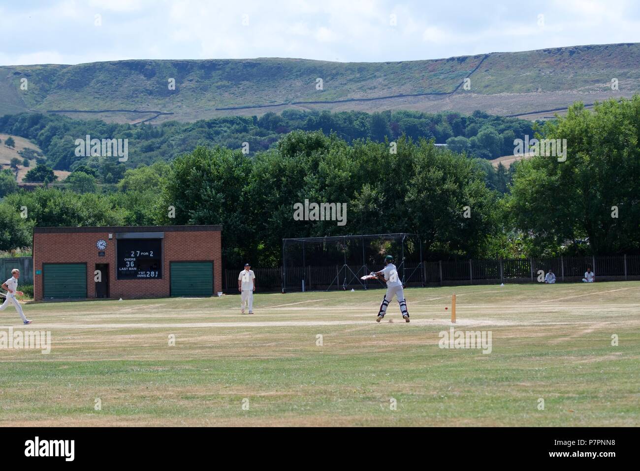 The scenic location of Chapel en le Frith Cricket Club. Stock Photo