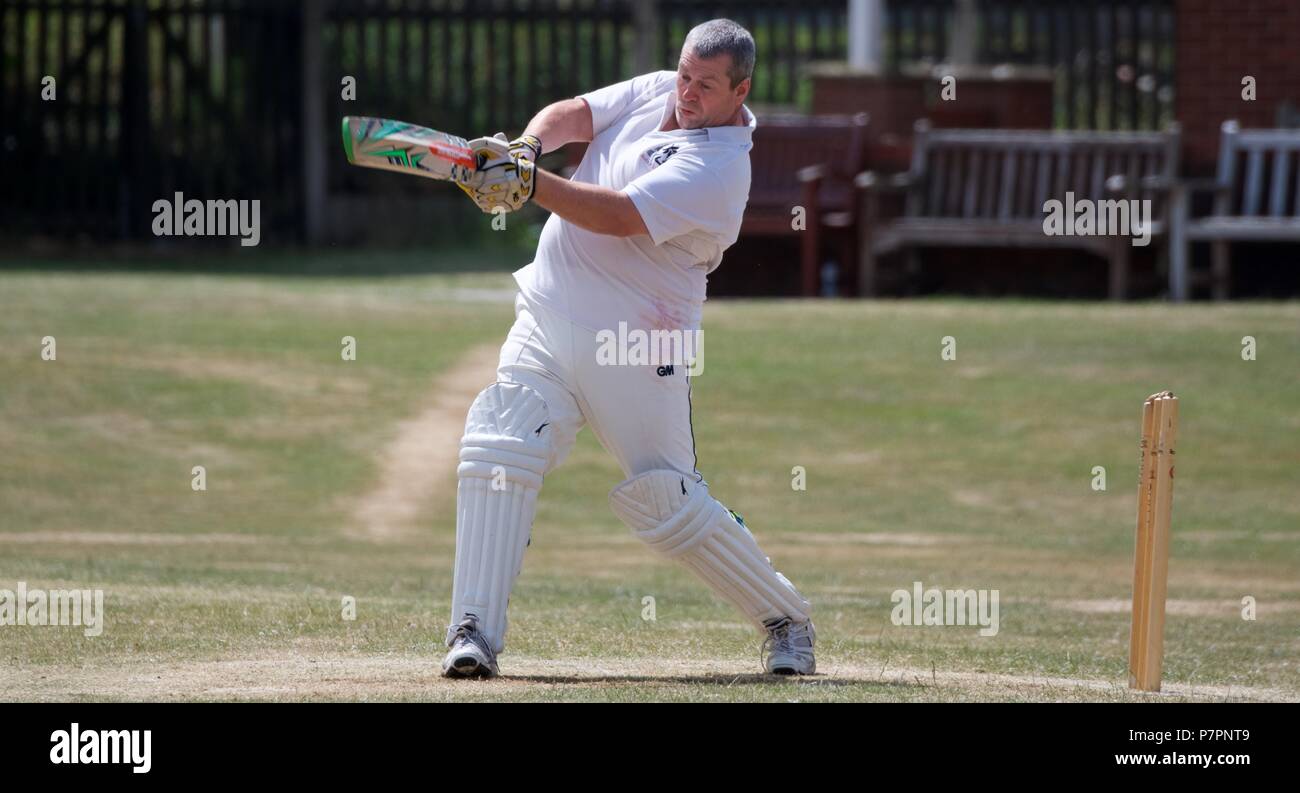 A cricket batsman hits out Stock Photo Alamy