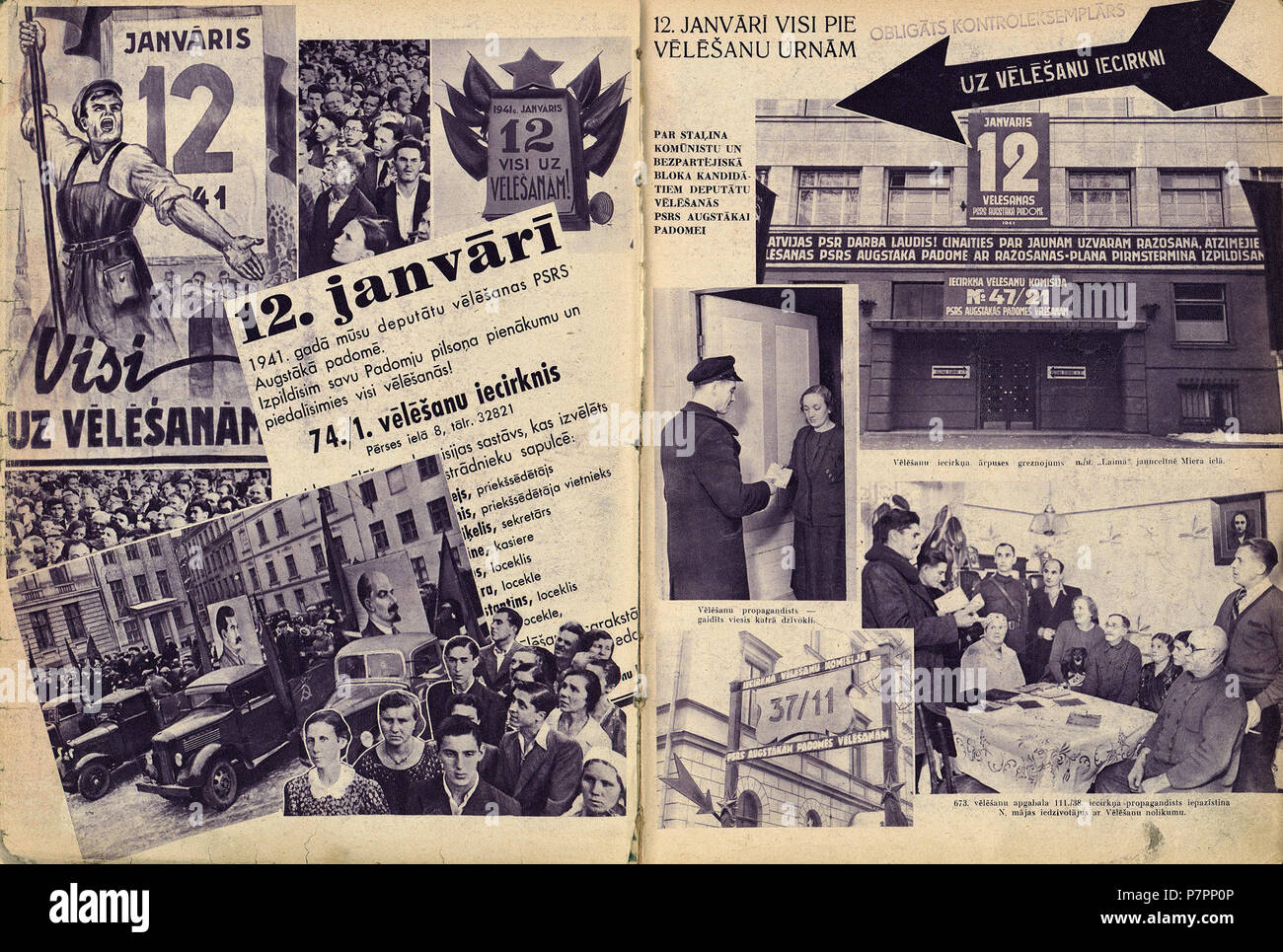 English: Poster of the Latvian SSR Supreme Soviet election in 12 Jnauary 1941. 1941 241 LatvianSSRElection1941 Stock Photo