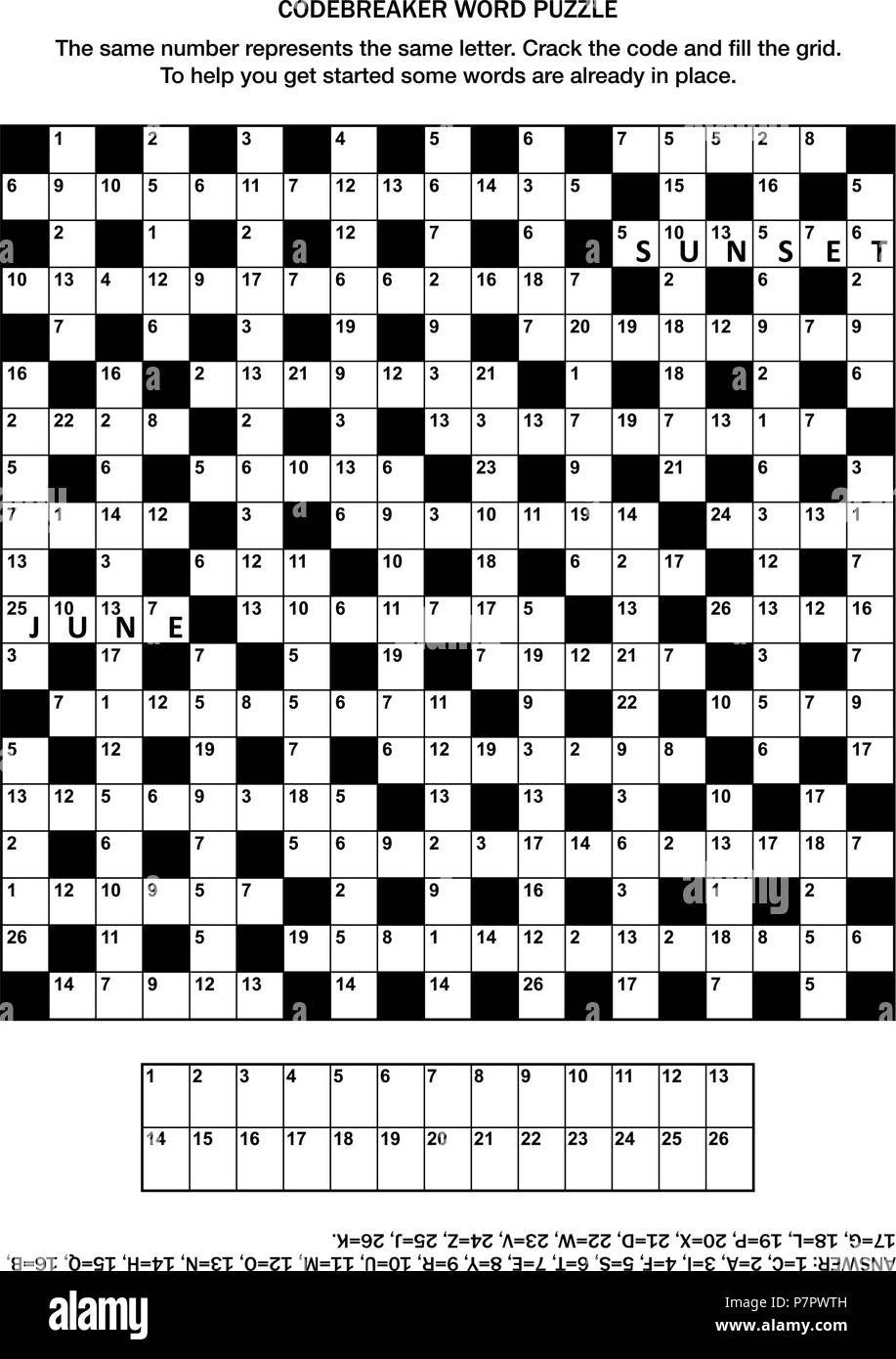 Puzzle page with codebreaker (codeword, code cracker) word game or  crossword puzzle. General knowledge, some words already in place, medium  level Stock Vector Image & Art - Alamy