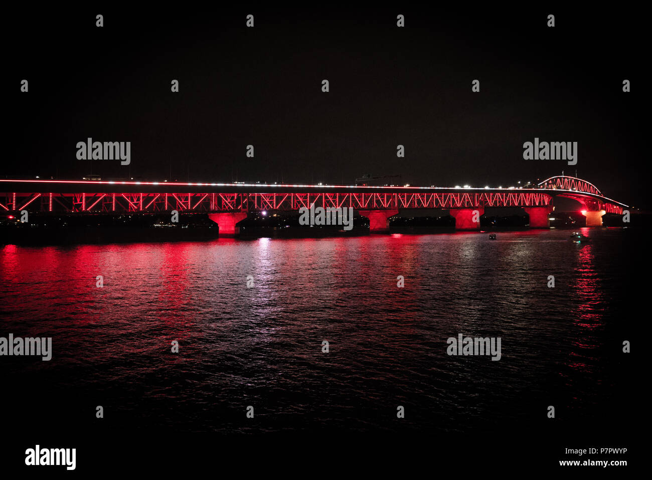 Auckland Harbour bridge at night Stock Photo